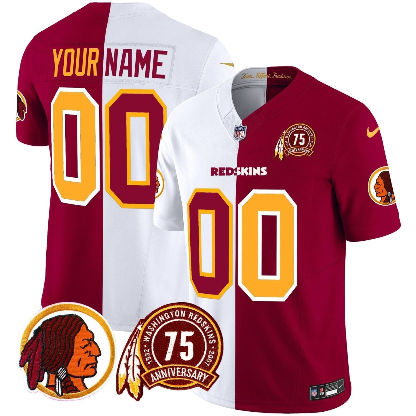 Washington Redskins 75th Patch Throwback Vapor Limited Custom Jersey - All Stitched