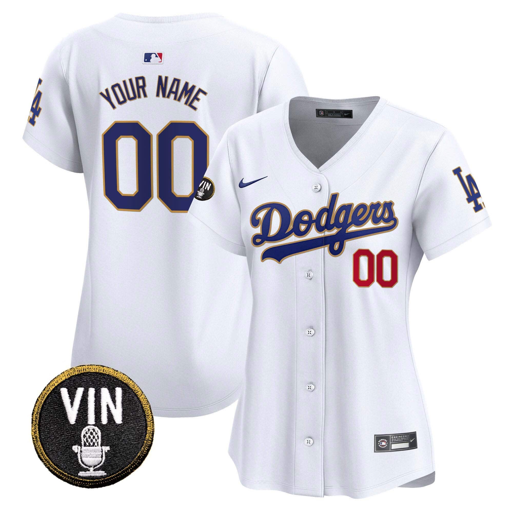 Dodgers Vin Scully Patch Gold Trim Vapor Premier Limited Custom Jersey - All Stitched