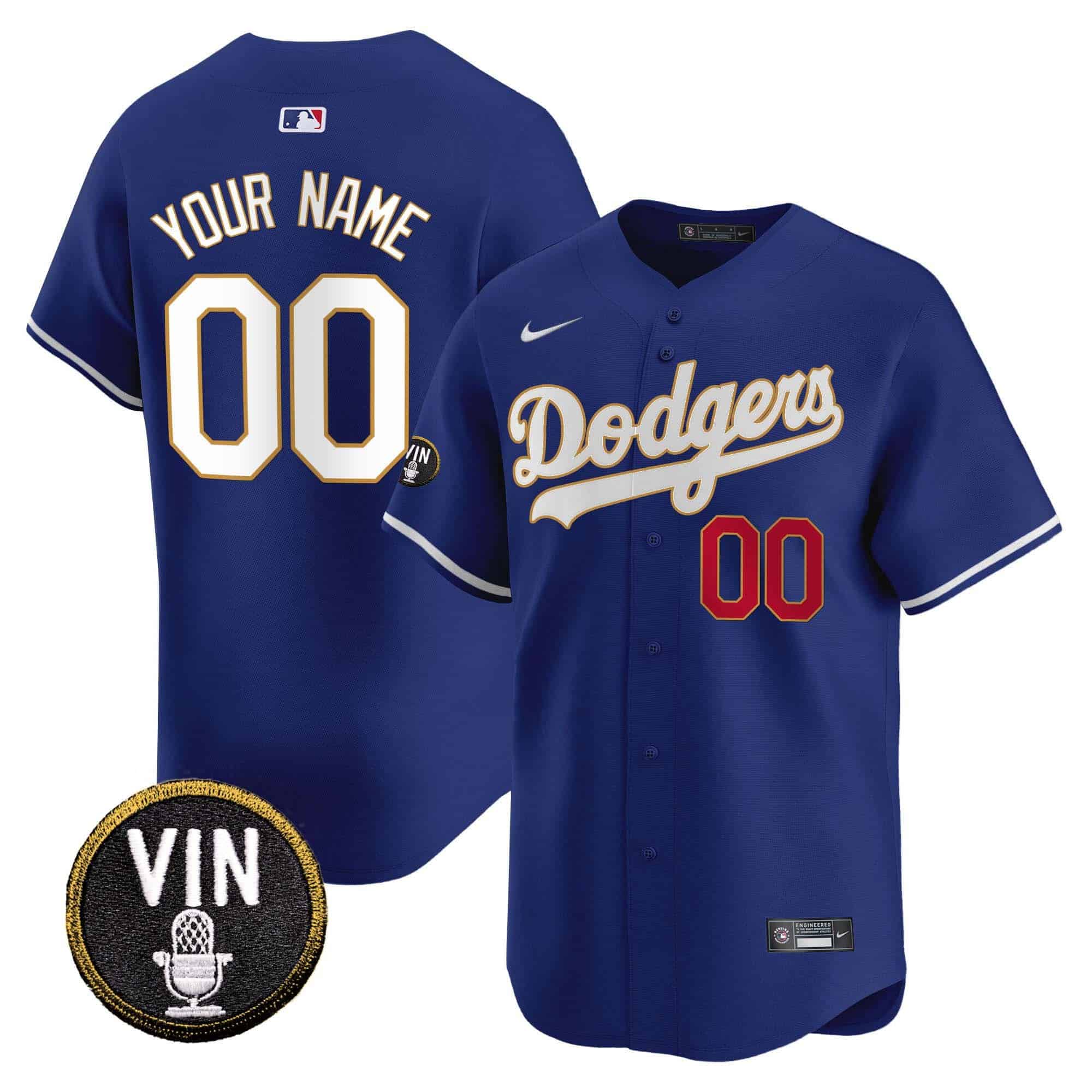 Dodgers Vin Scully Patch Gold Trim Vapor Premier Limited Custom Jersey - All Stitched