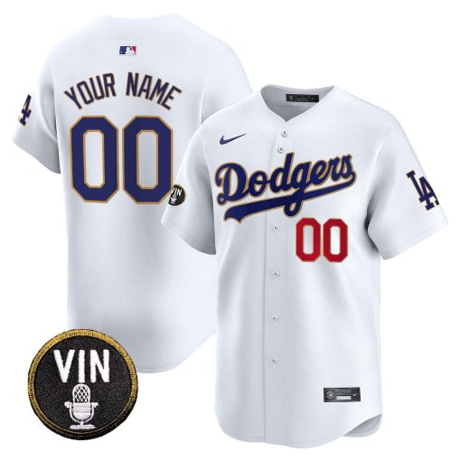 Dodgers Vin Scully Patch Gold Trim Vapor Premier Limited Custom Jersey - All Stitched