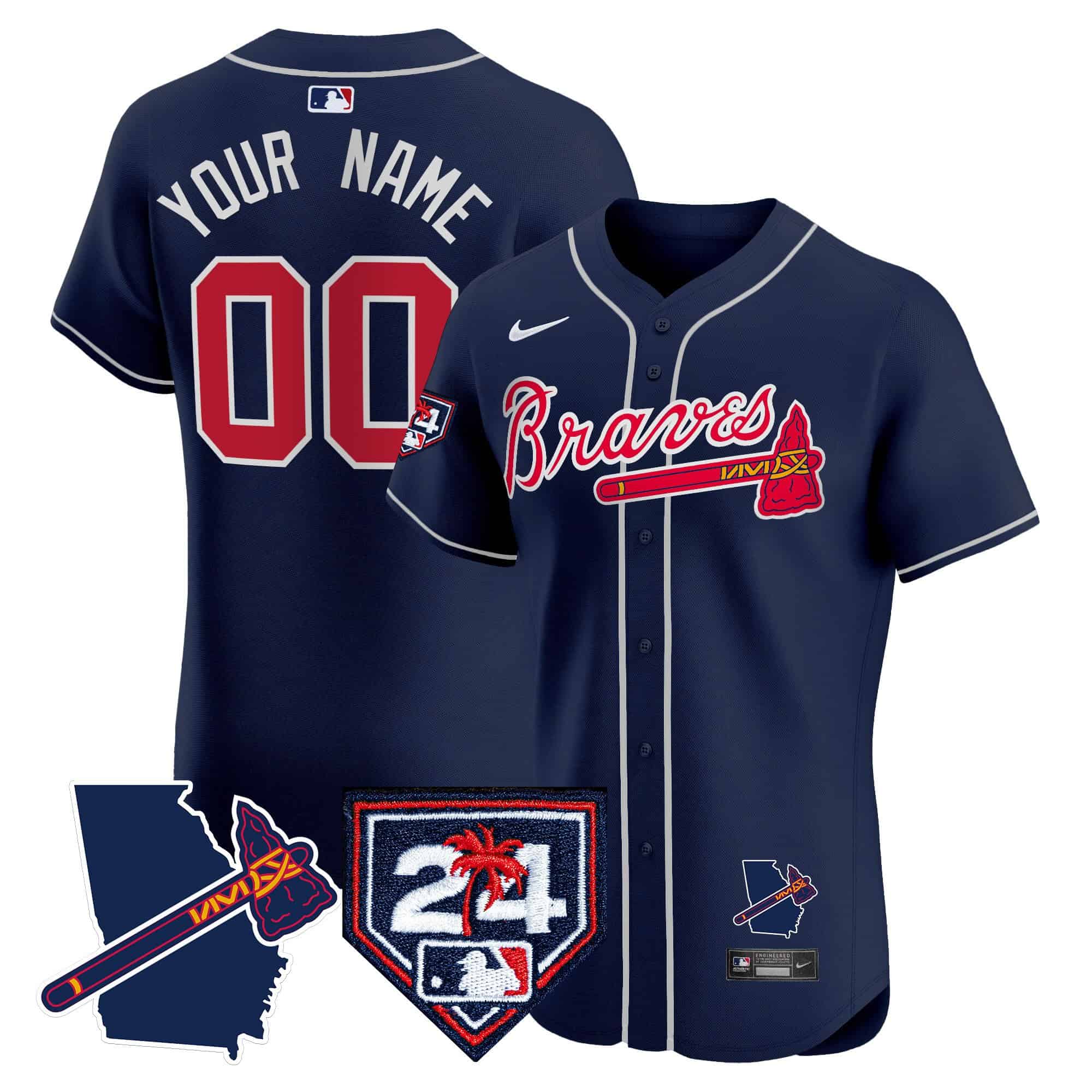 Atlanta Braves 2024 Spring Training & Georgia Patch Vapor Premier Elite Custom Jersey - All Stitched