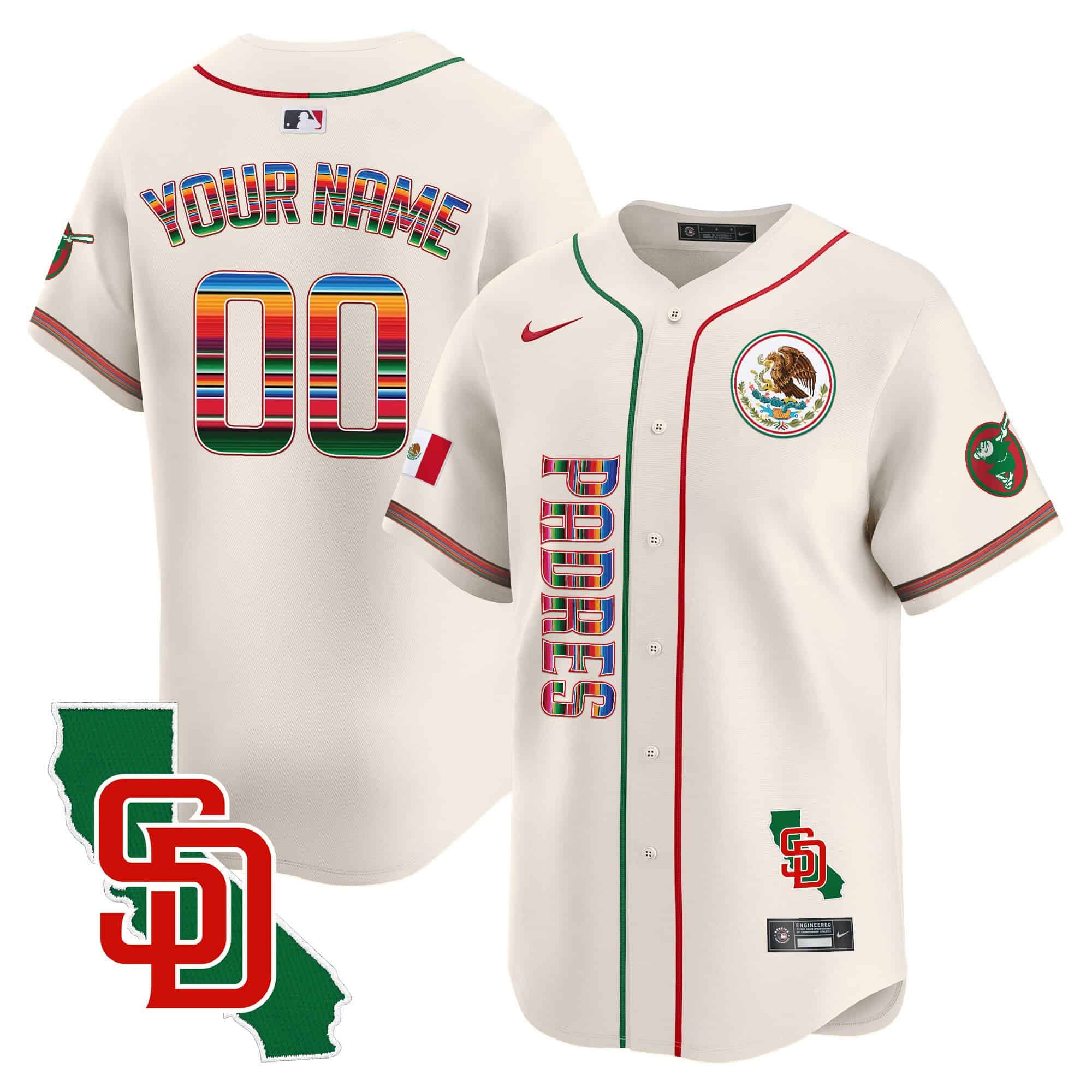 Padres Mexico California Patch Vapor Premier Limited Custom Jersey V2 – All Stitched