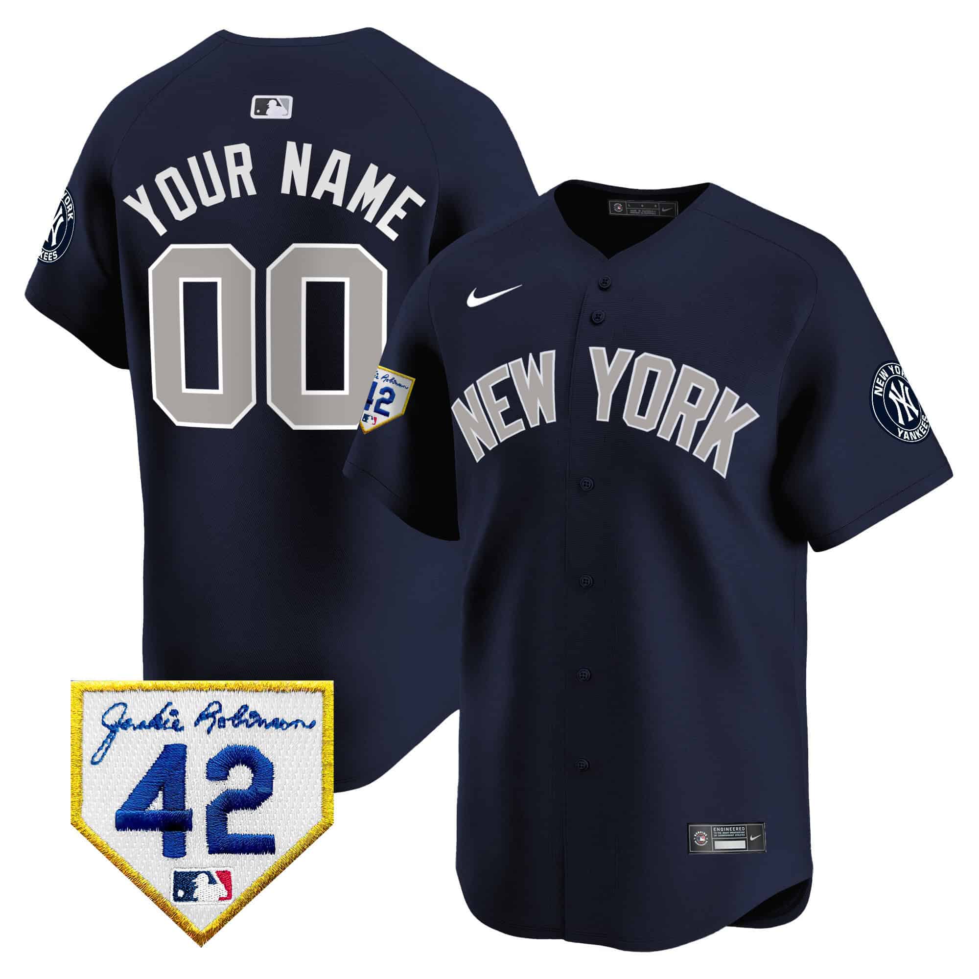 New York Yankees 2024 Jackie Robinson Patch Vapor Premier Limited Custom Jersey - All Stitched