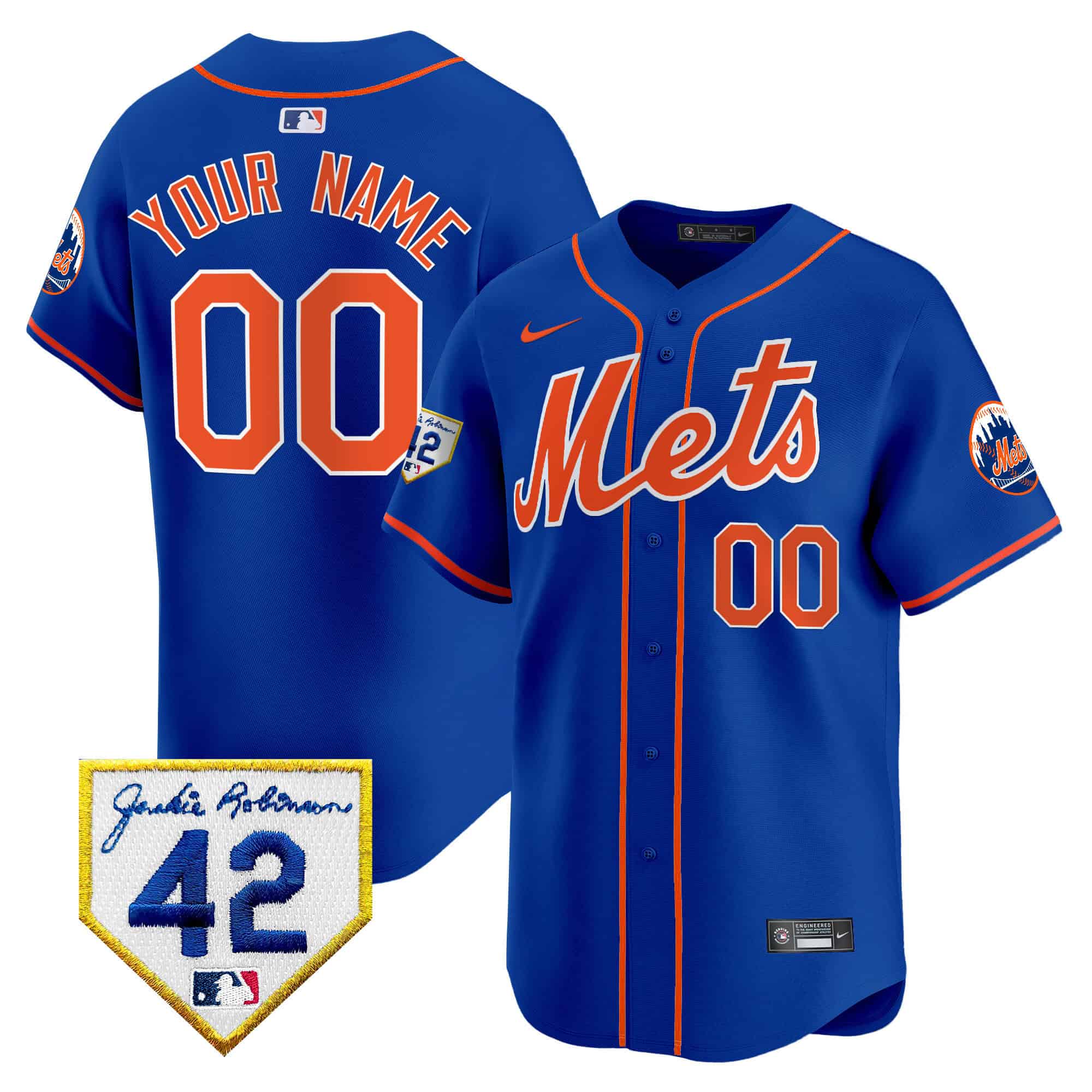 New York Mets Jackie Robinson Patch Vapor Premier Limited Custom Jersey - All Stitched
