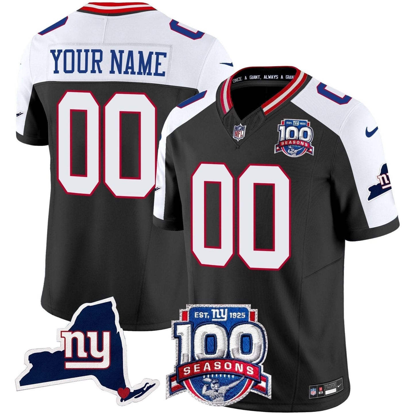 New York Giants 100th Season & State Patch Vapor Limited Custom Jersey - All Stitched