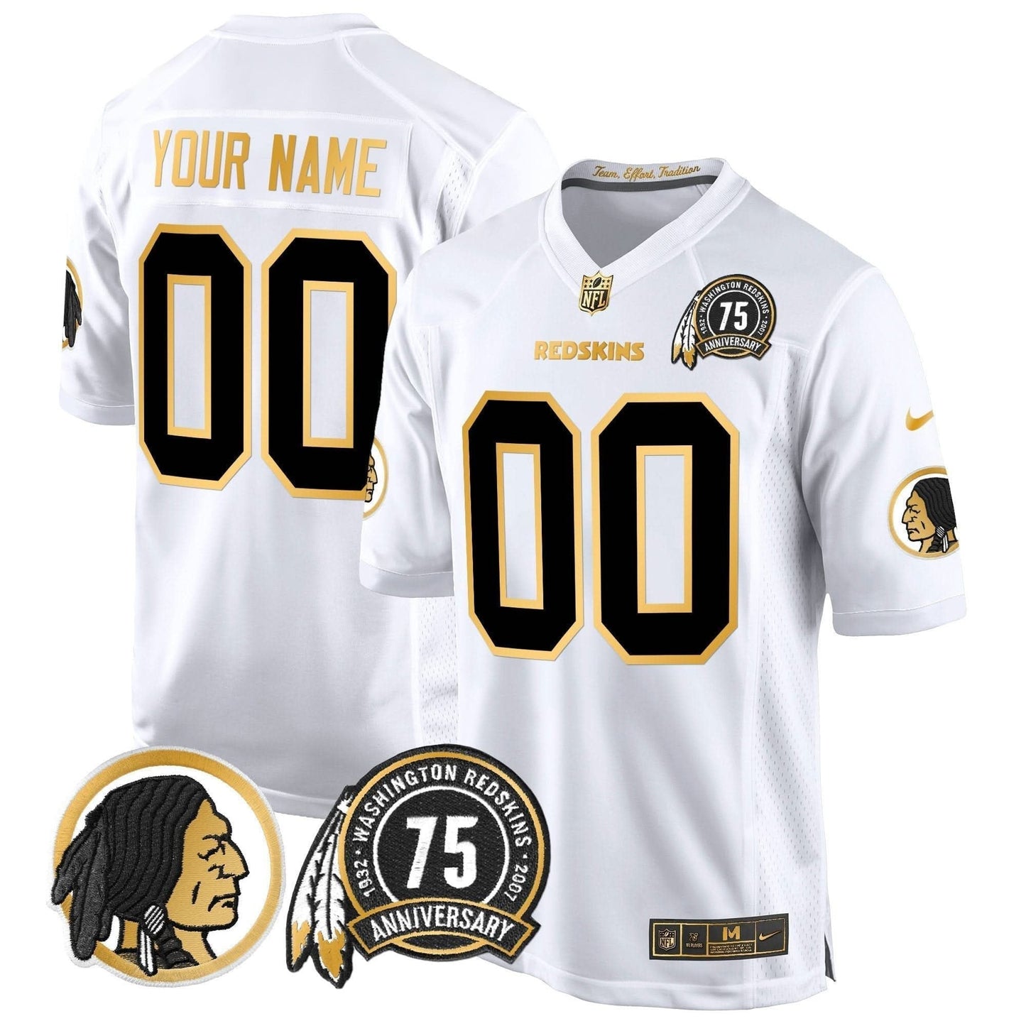 Washington Redskins 75th Patch Throwback Gold Game Custom Jersey - All Stitched