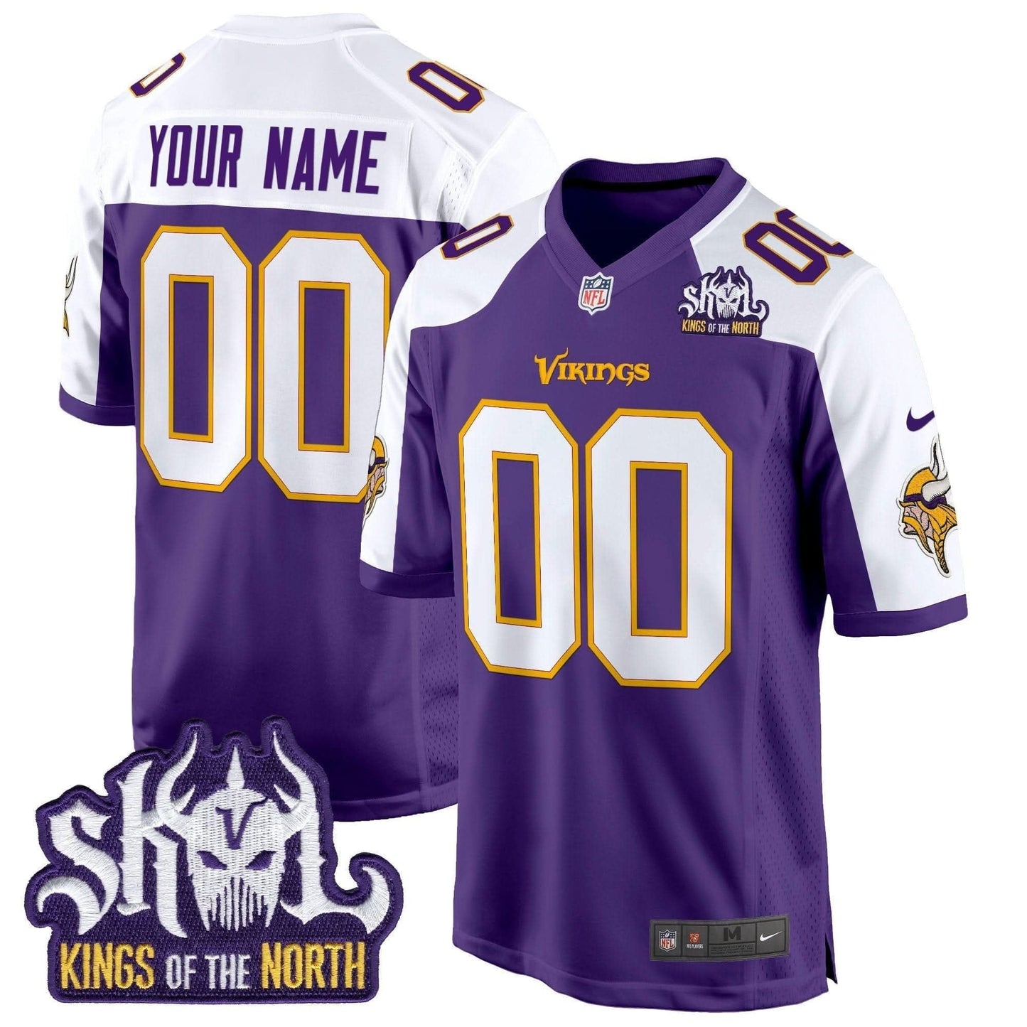 Minnesota Vikings King Of The North Patch Throwback Game Custom Jersey - All Stitched