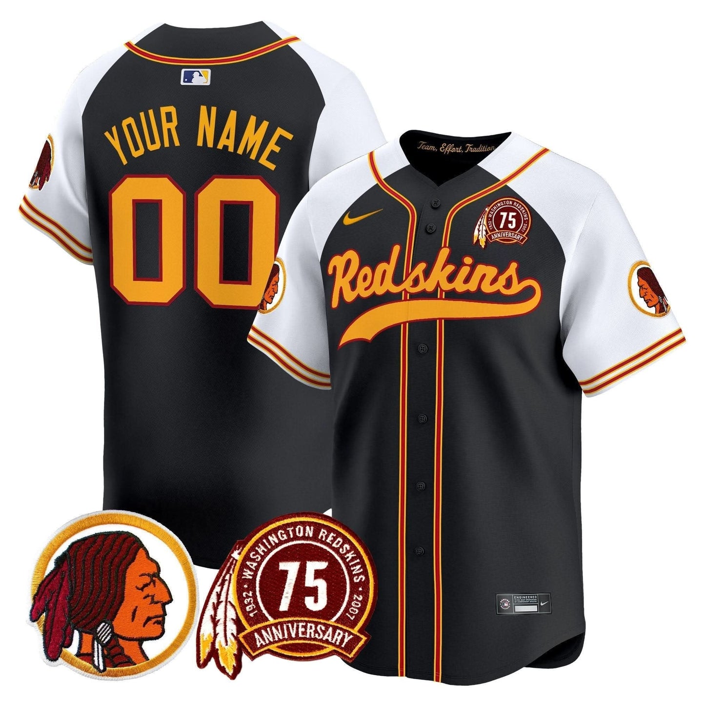 Washington Redskins 75th Patch Throwback Vapor Premier Limited Custom Jersey - All Stitched