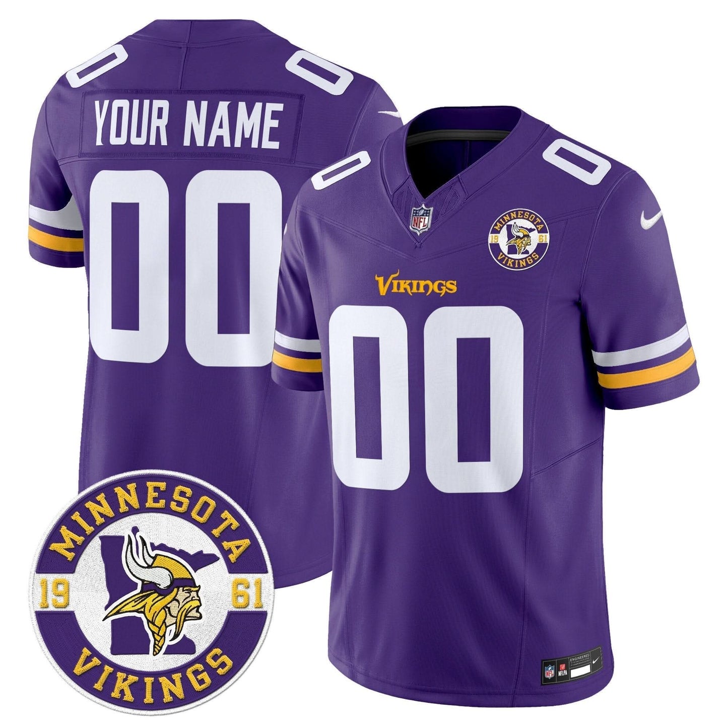 Minnesota Vikings 2024 Vapor Limited Custom Jersey V2 - Est. 1961 Patch - All Stitched