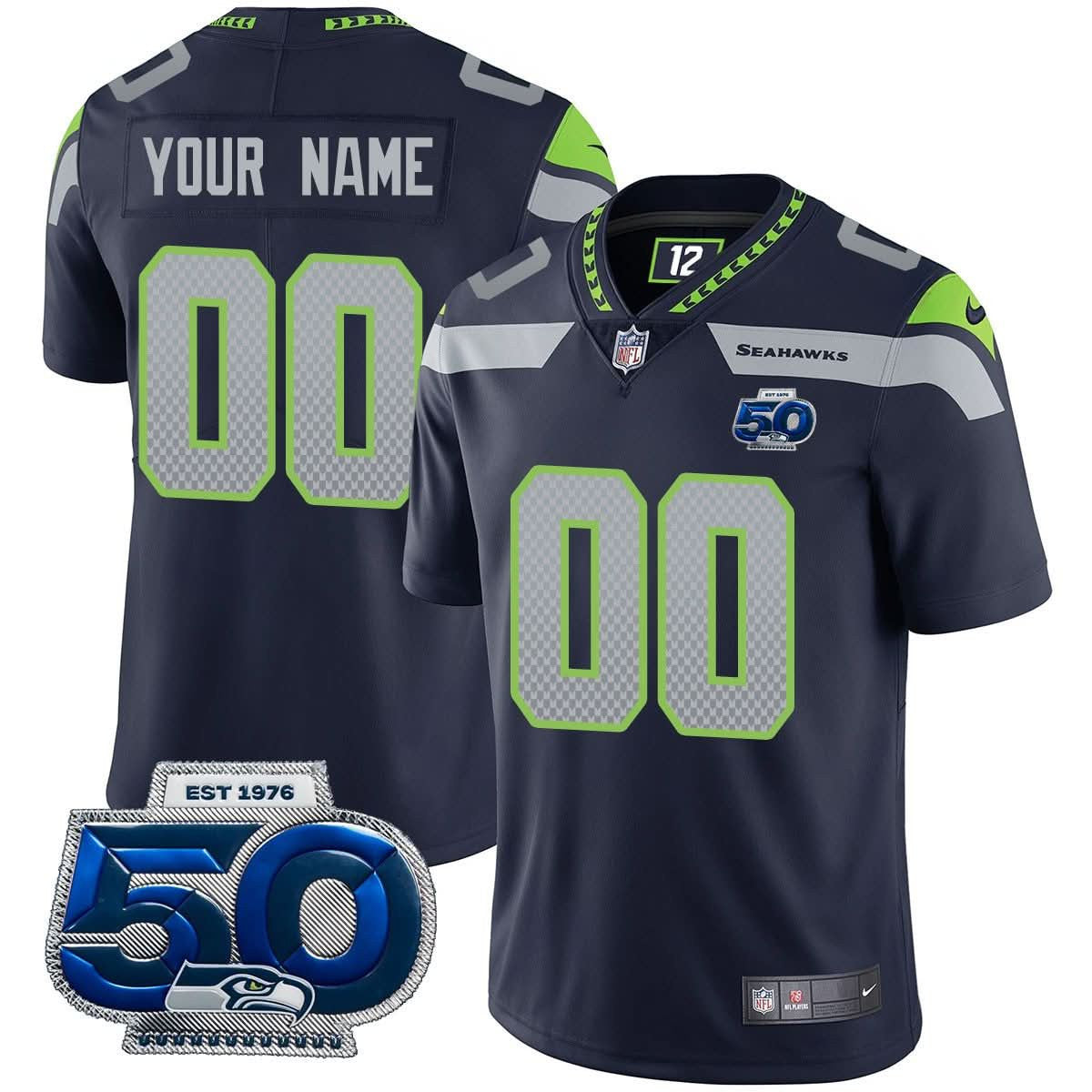 Custom Gender/Name Seattle Seahawks 50th Season Vapor Limited Jersey - All Stitched
