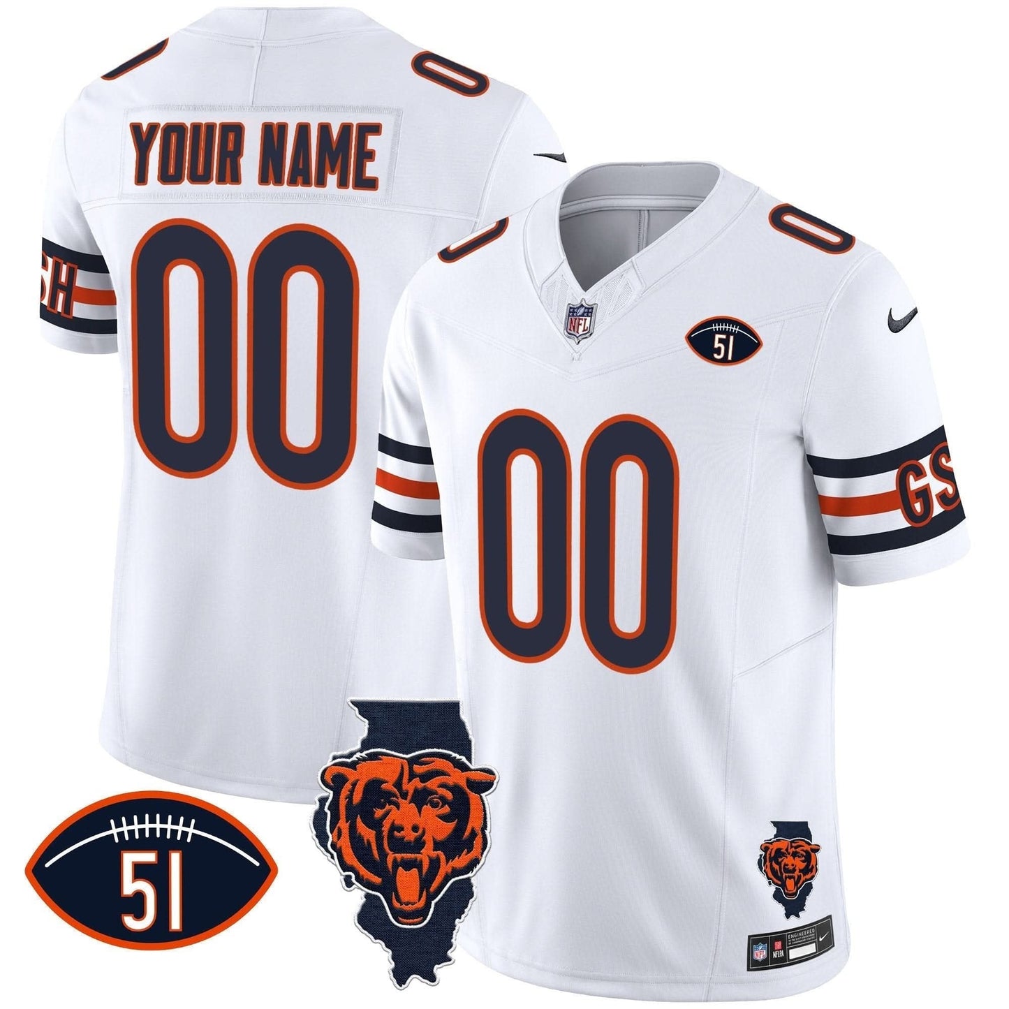 Bears Illinois Patch Vapor Custom Jersey - All Stitched