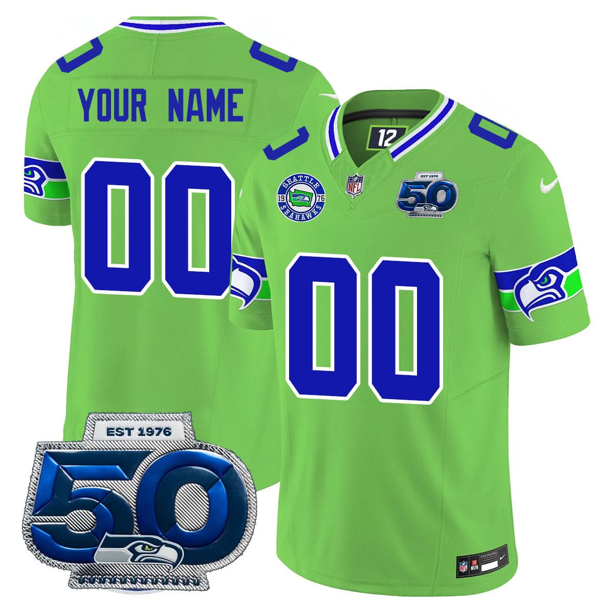 Seattle Seahawks 50th Season Vapor Limited Custom Jersey - All Stitched