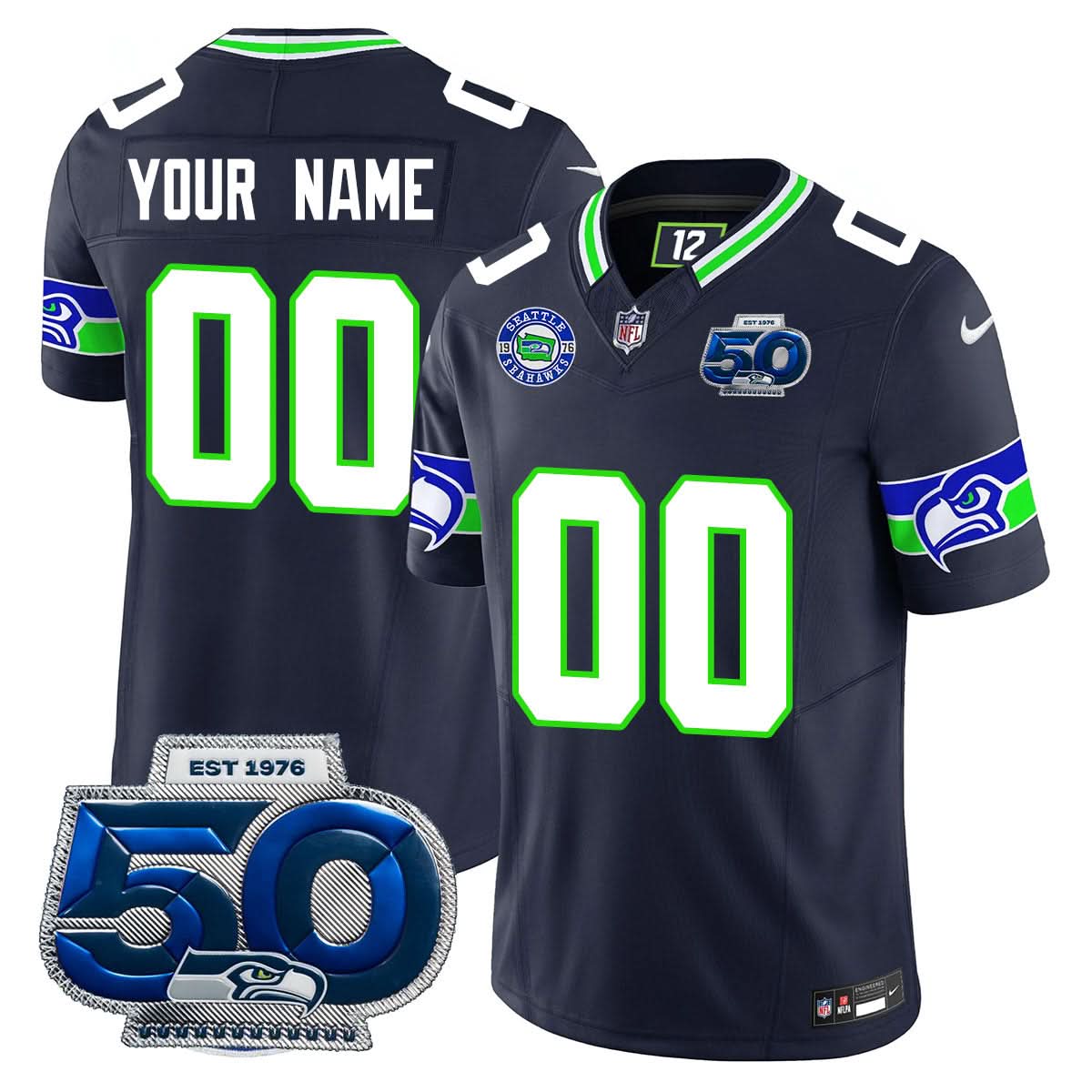 Seattle Seahawks 50th Season Vapor Limited Custom Jersey - All Stitched