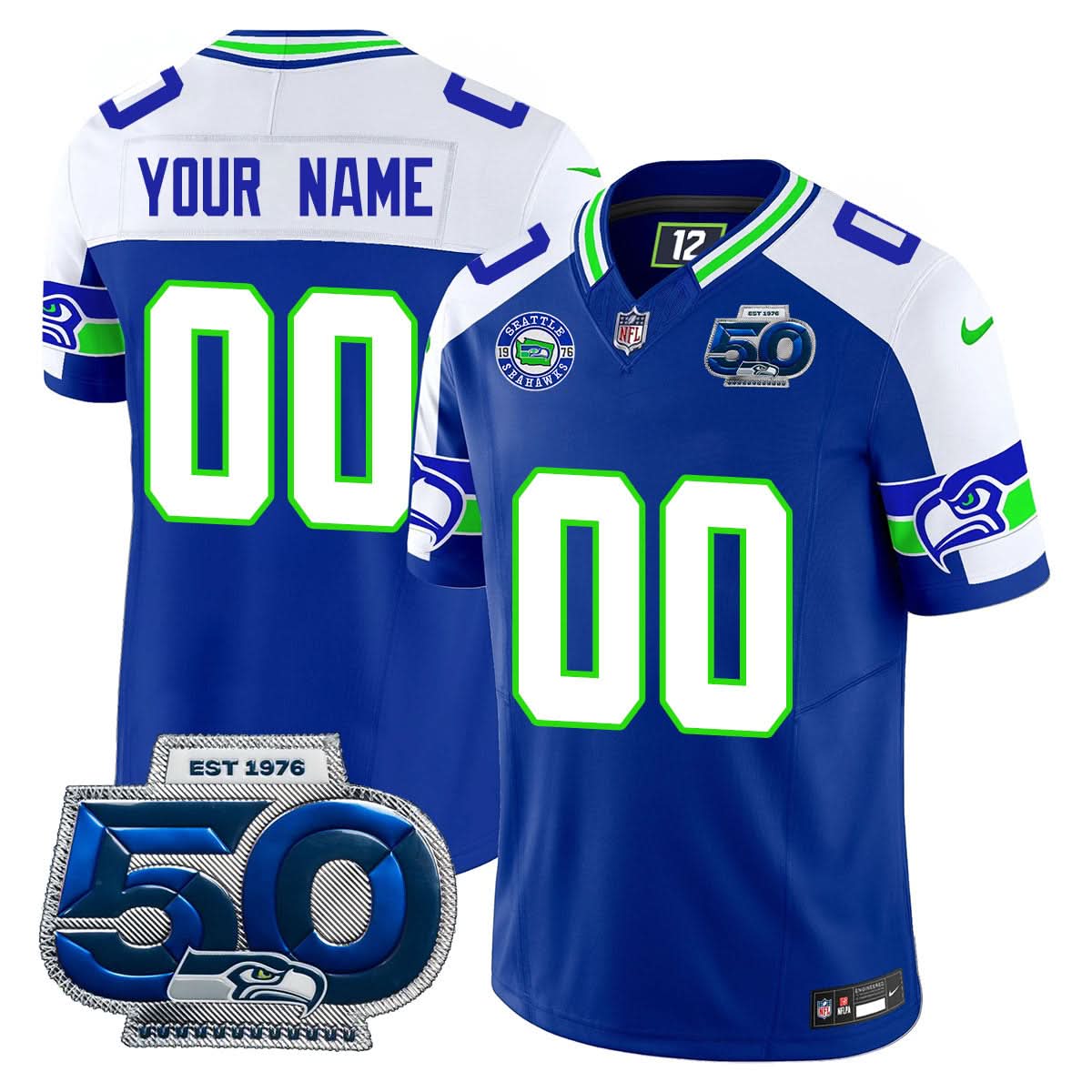 Seattle Seahawks 50th Season Vapor Limited Custom Jersey - All Stitched