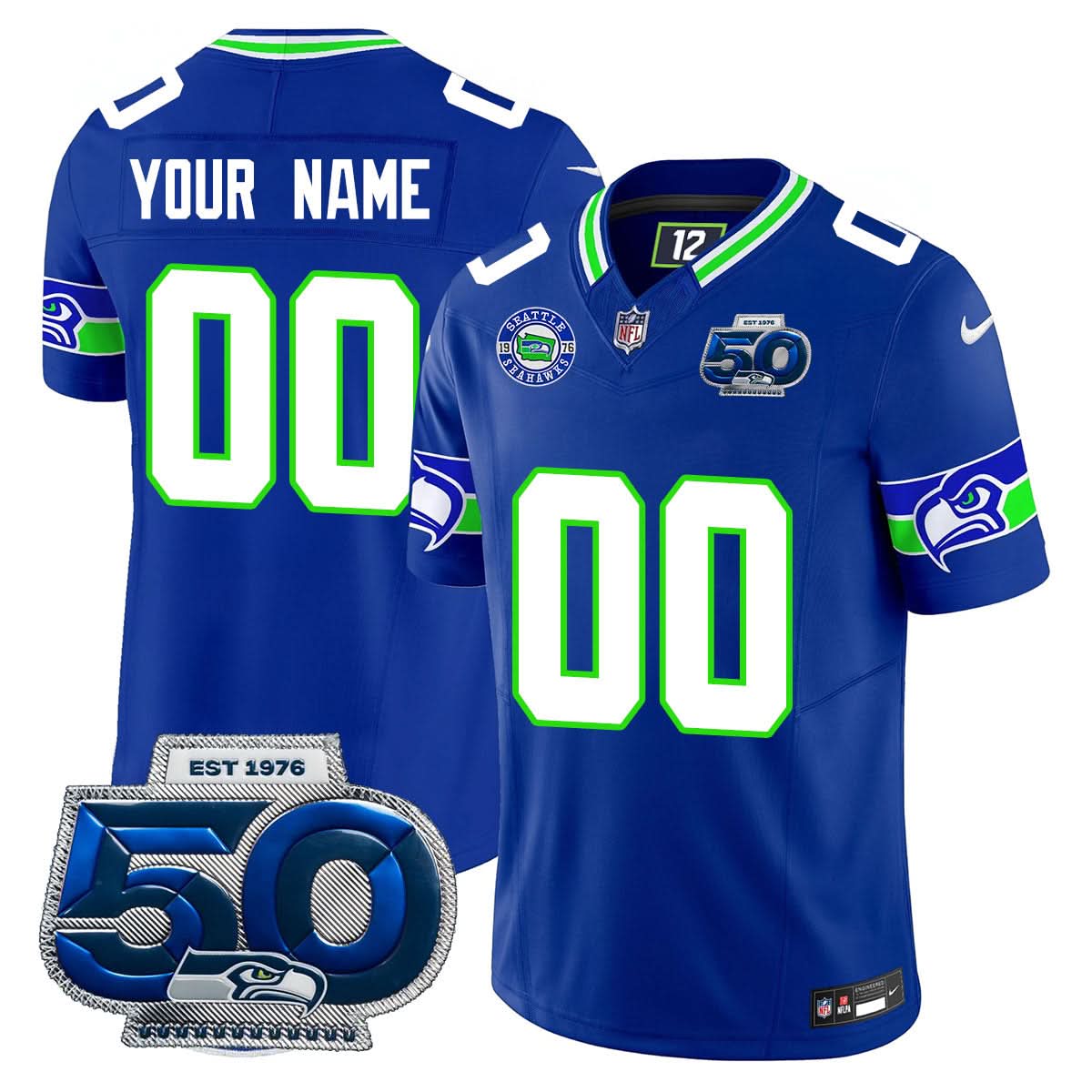 Seattle Seahawks 50th Season Vapor Limited Custom Jersey - All Stitched