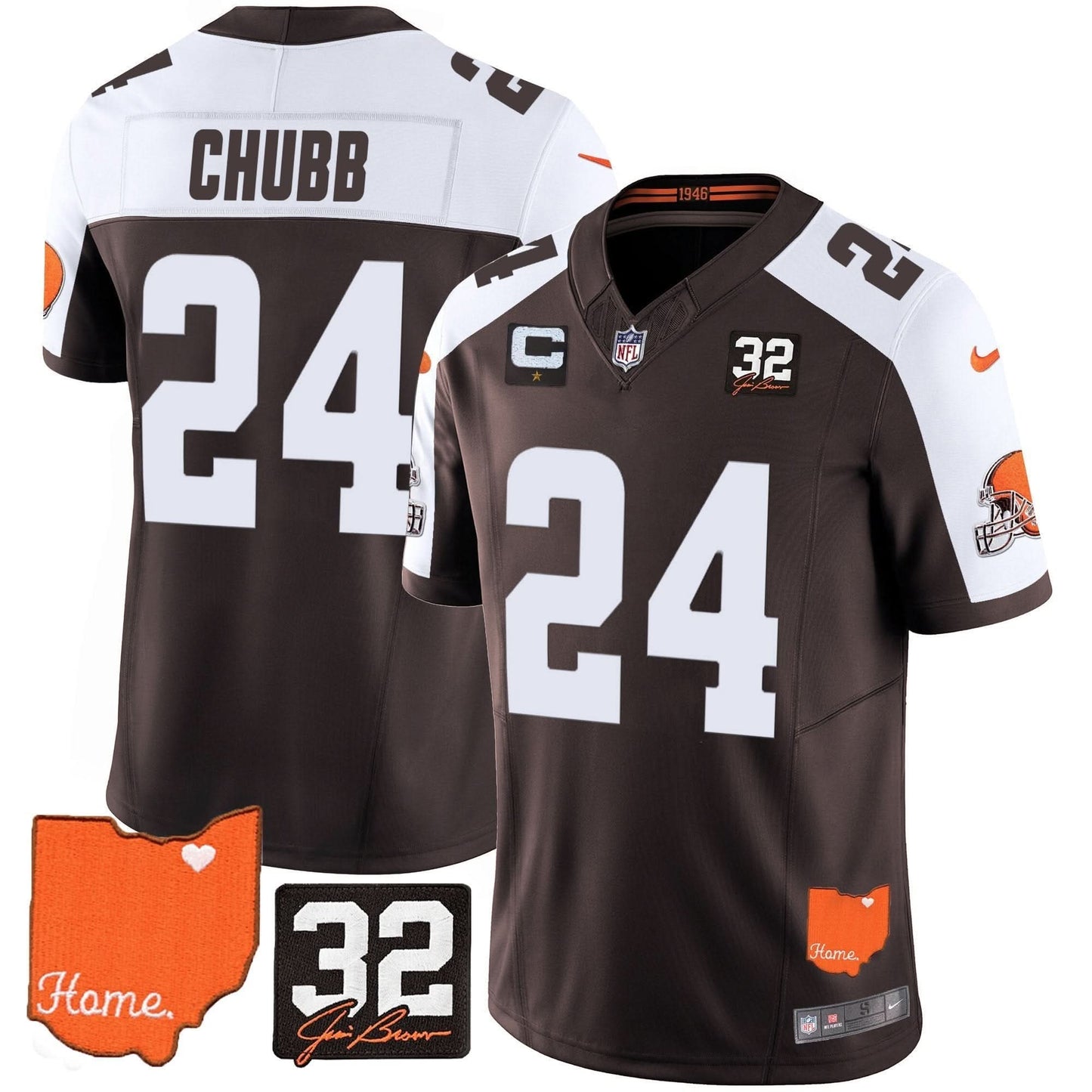 Browns #32 Jim Brown Memorial & Home Patch Vapor Limited Jersey - All Stitched