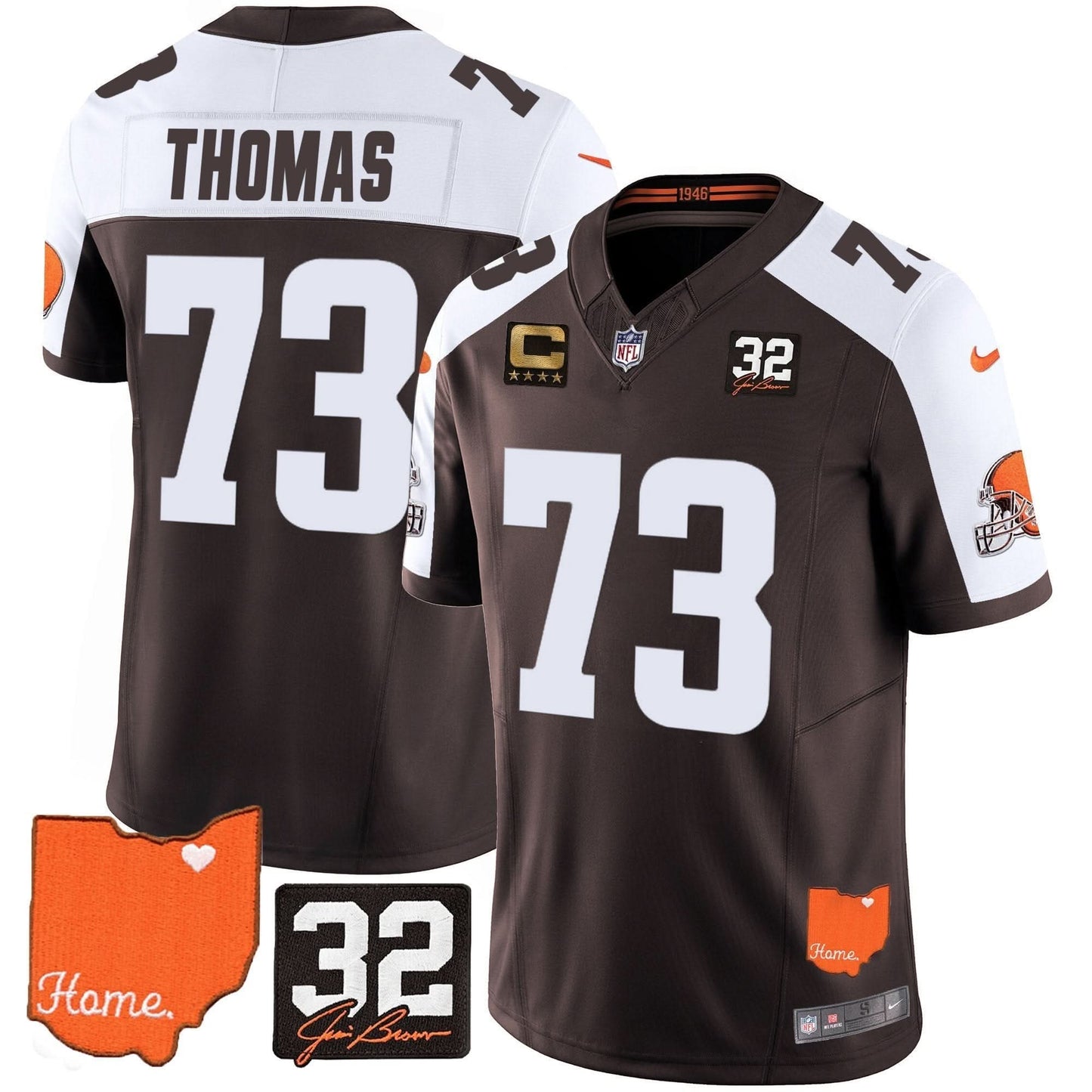 Browns #32 Jim Brown Memorial & Home Patch Vapor Limited Jersey - All Stitched