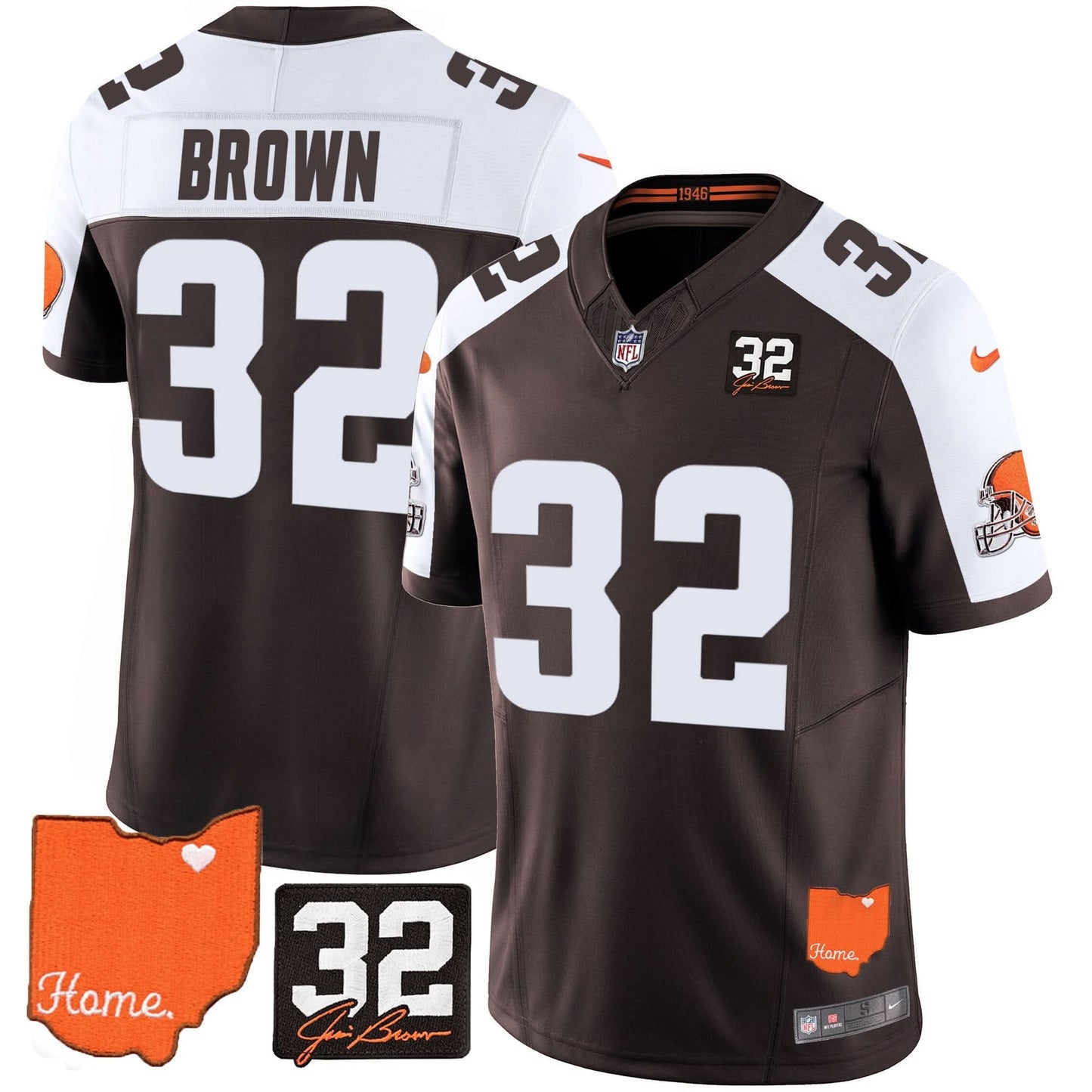 Browns #32 Jim Brown Memorial & Home Patch Vapor Limited Jersey - All Stitched