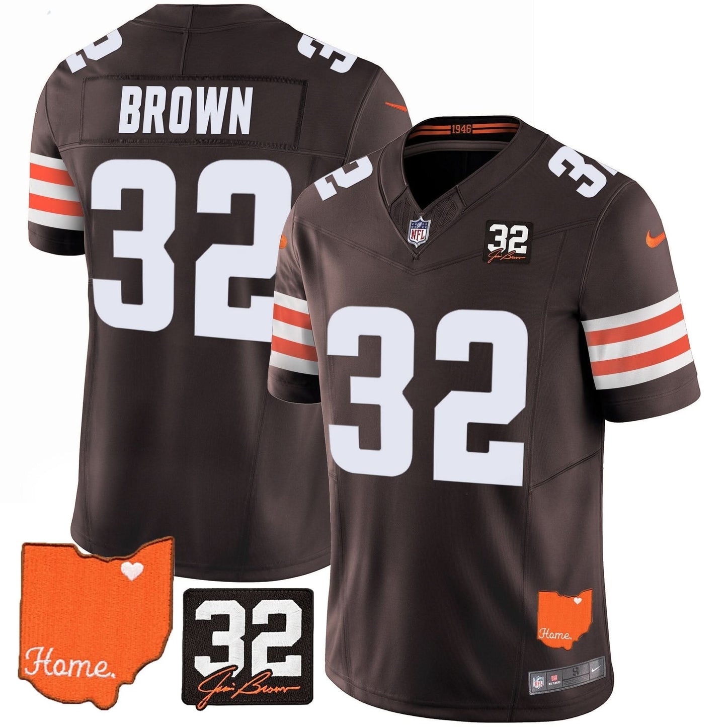 Browns #32 Jim Brown Memorial & Home Patch Vapor Limited Jersey - All Stitched