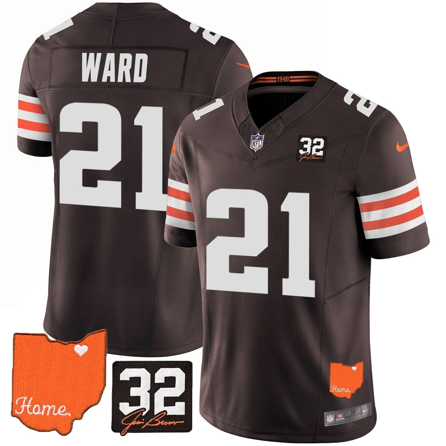 Browns #32 Jim Brown Memorial & Home Patch Vapor Limited Jersey - All Stitched