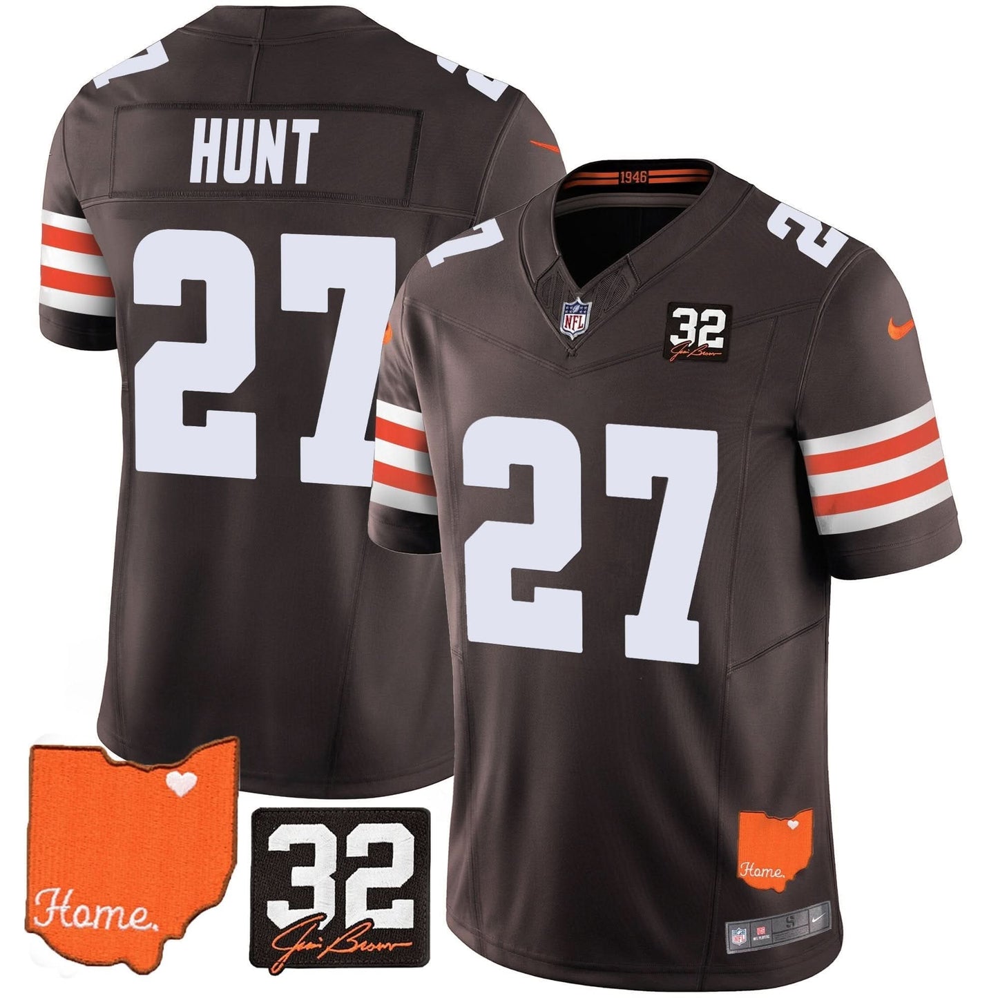Browns #32 Jim Brown Memorial & Home Patch Vapor Limited Jersey - All Stitched