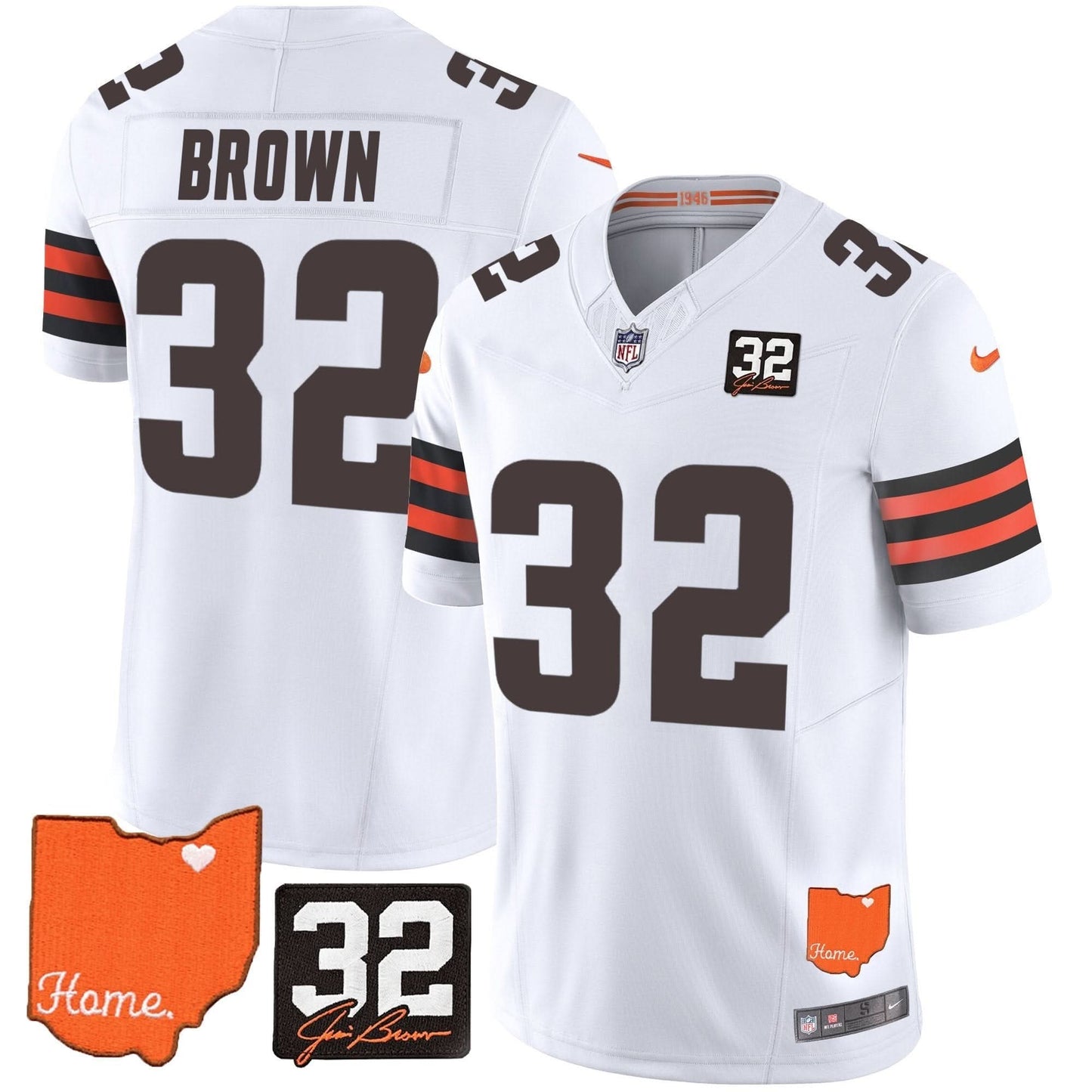Browns #32 Jim Brown Memorial & Home Patch Vapor Limited Jersey - All Stitched