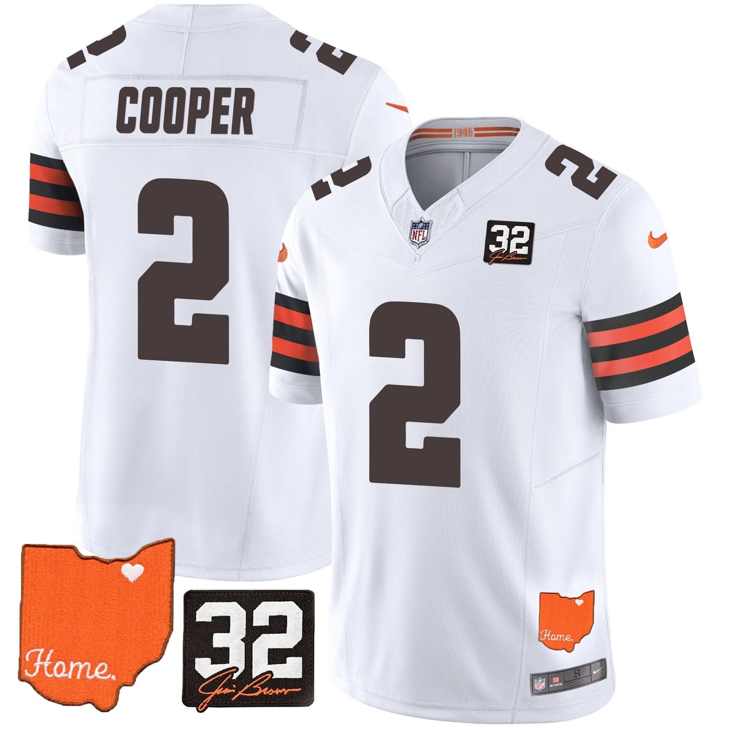 Browns #32 Jim Brown Memorial & Home Patch Vapor Limited Jersey - All Stitched