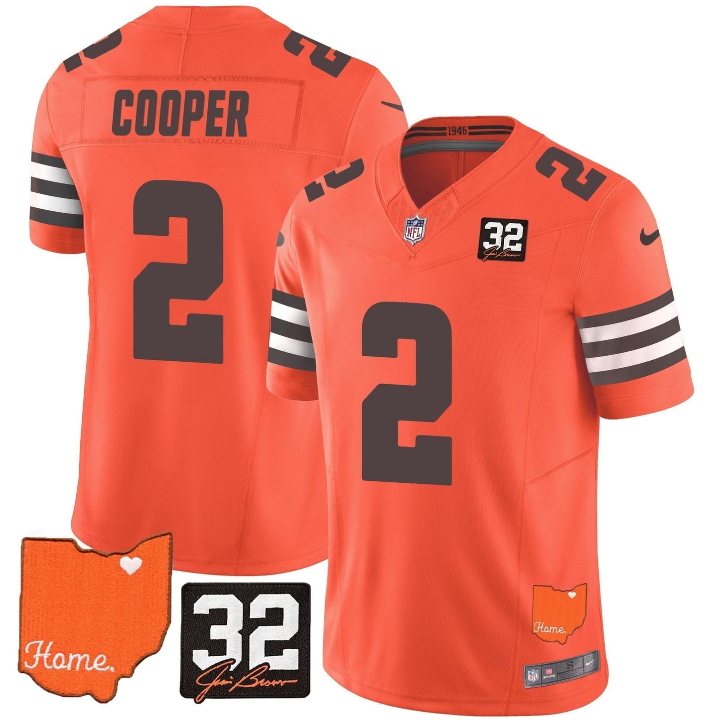 Browns #32 Jim Brown Memorial & Home Patch Vapor Limited Jersey - All Stitched