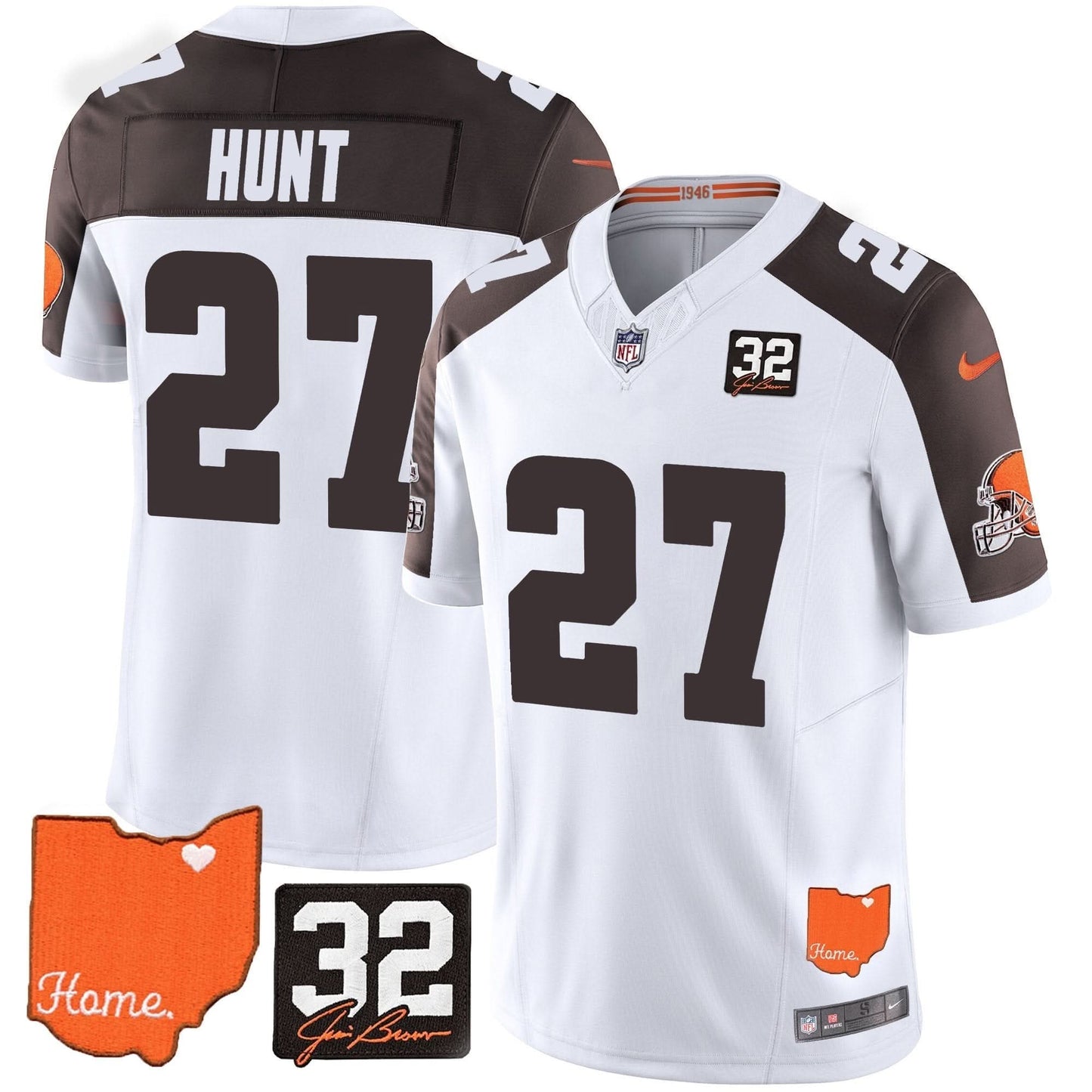 Browns #32 Jim Brown Memorial & Home Patch Vapor Limited Jersey - All Stitched