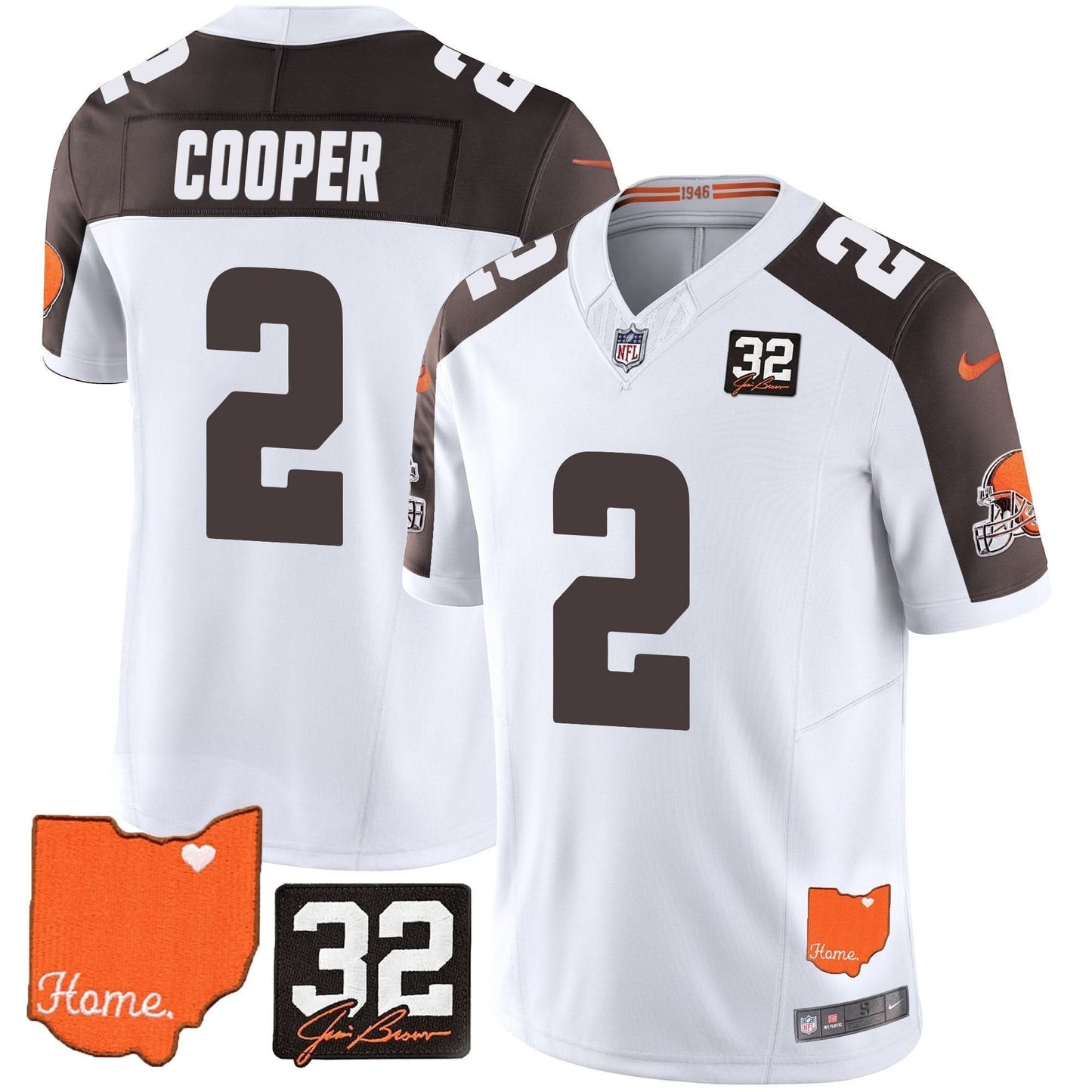 Browns #32 Jim Brown Memorial & Home Patch Vapor Limited Jersey - All Stitched
