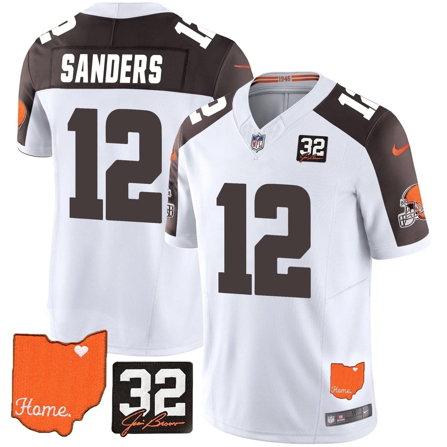 Browns #32 Jim Brown Memorial & Home Patch Vapor Limited Jersey - All Stitched