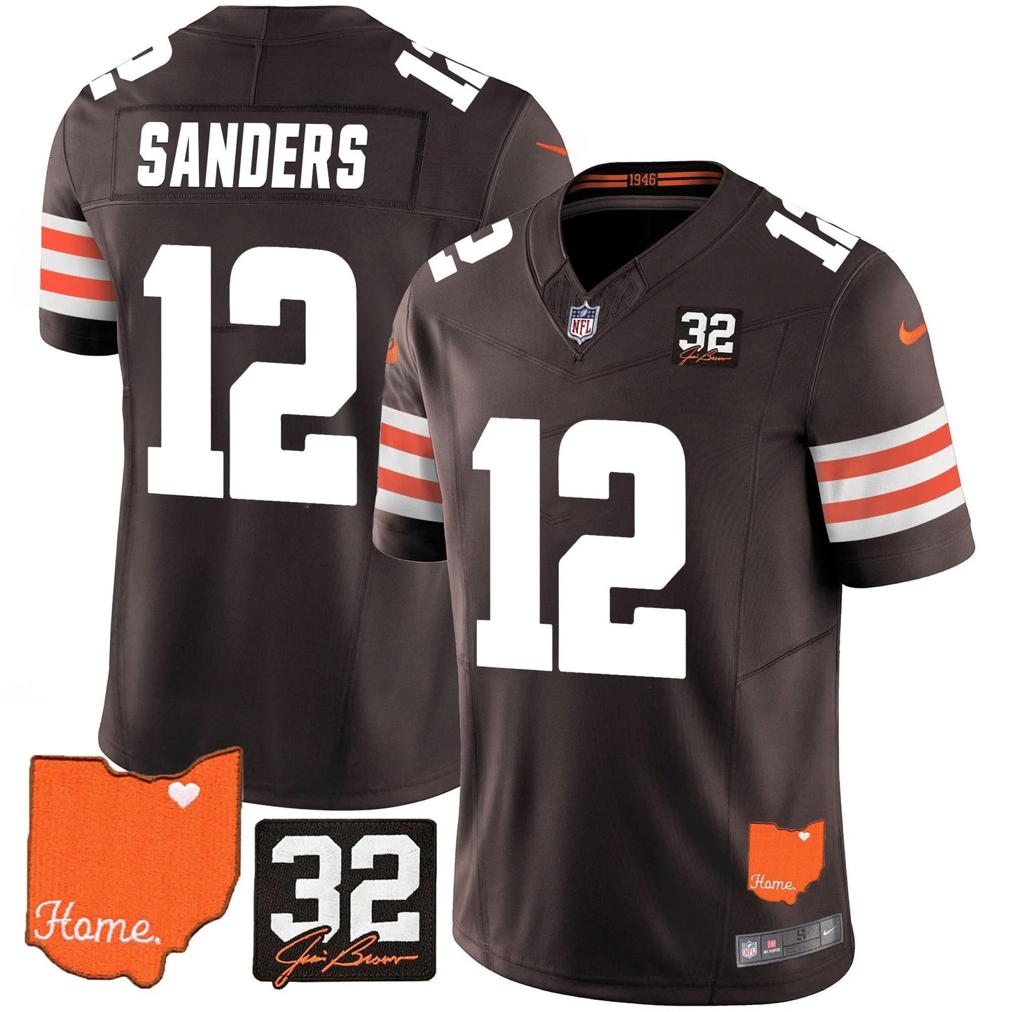 Browns #32 Jim Brown Memorial & Home Patch Vapor Limited Jersey - All Stitched