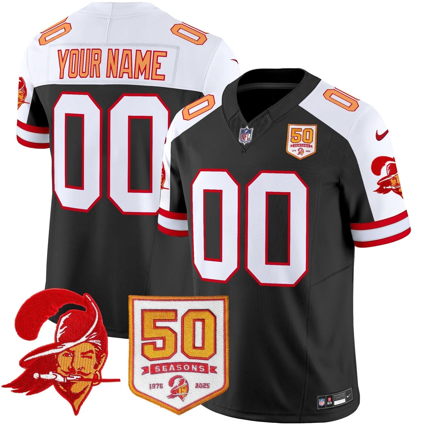 Tampa Bay Buccaneers Throwback 50th Season Patch Vapor Limited Custom Jersey - All Stitched