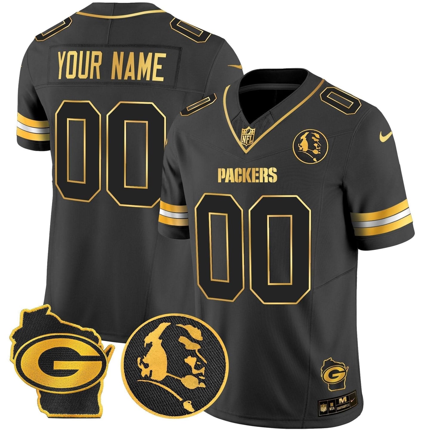 Packers John Madden & Home Patch Gold Vapor Limited Custom Jersey - All Stitched