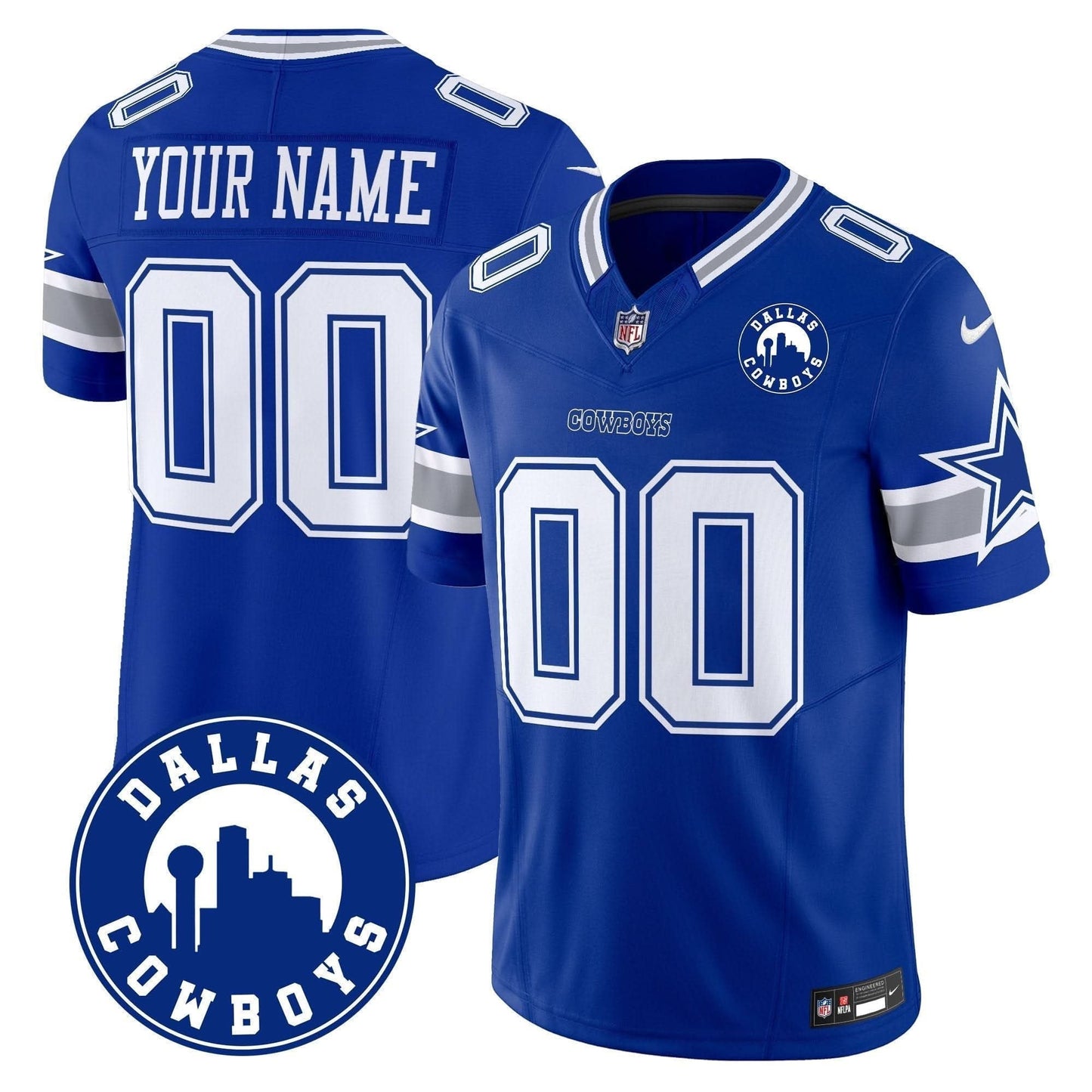 Cowboys "Dallas City" Patch Vapor Limited Custom Jersey - All Stitched