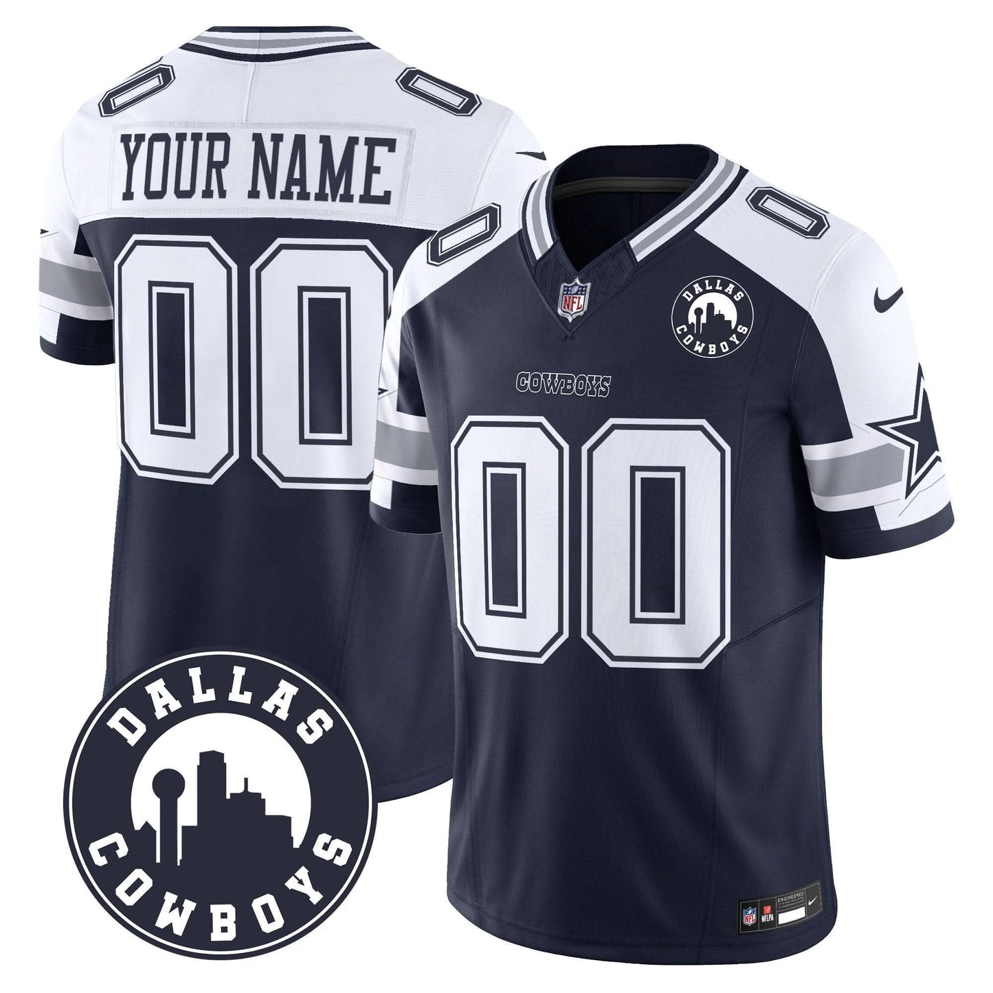 Cowboys "Dallas City" Patch Vapor Limited Custom Jersey - All Stitched