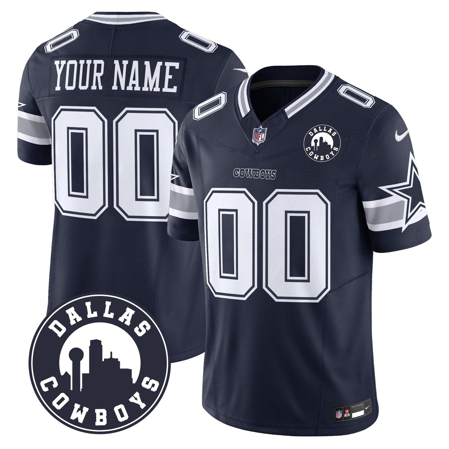 Cowboys "Dallas City" Patch Vapor Limited Custom Jersey - All Stitched