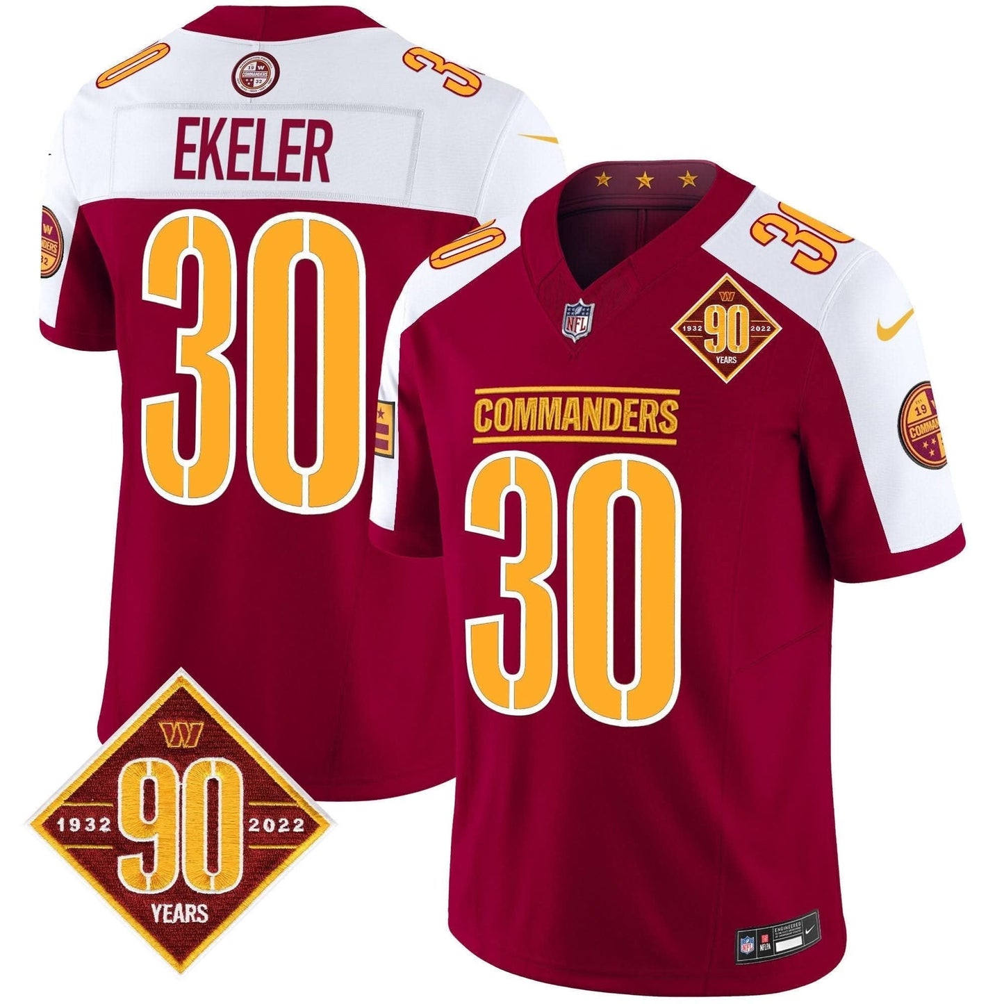 Washington Commanders 90th Anniversary Patch Vapor Limited Jersey - All Stitched