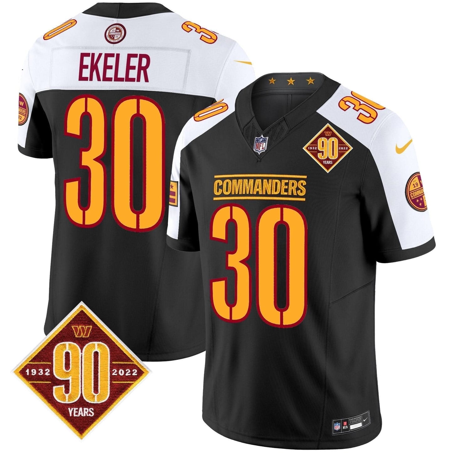 Washington Commanders 90th Anniversary Patch Vapor Limited Jersey - All Stitched