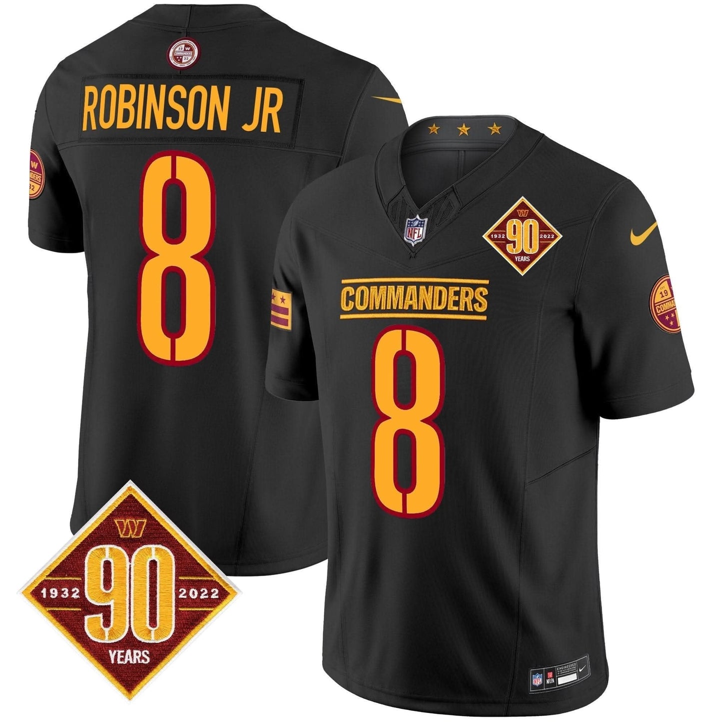 Washington Commanders 90th Anniversary Patch Vapor Limited Jersey - All Stitched