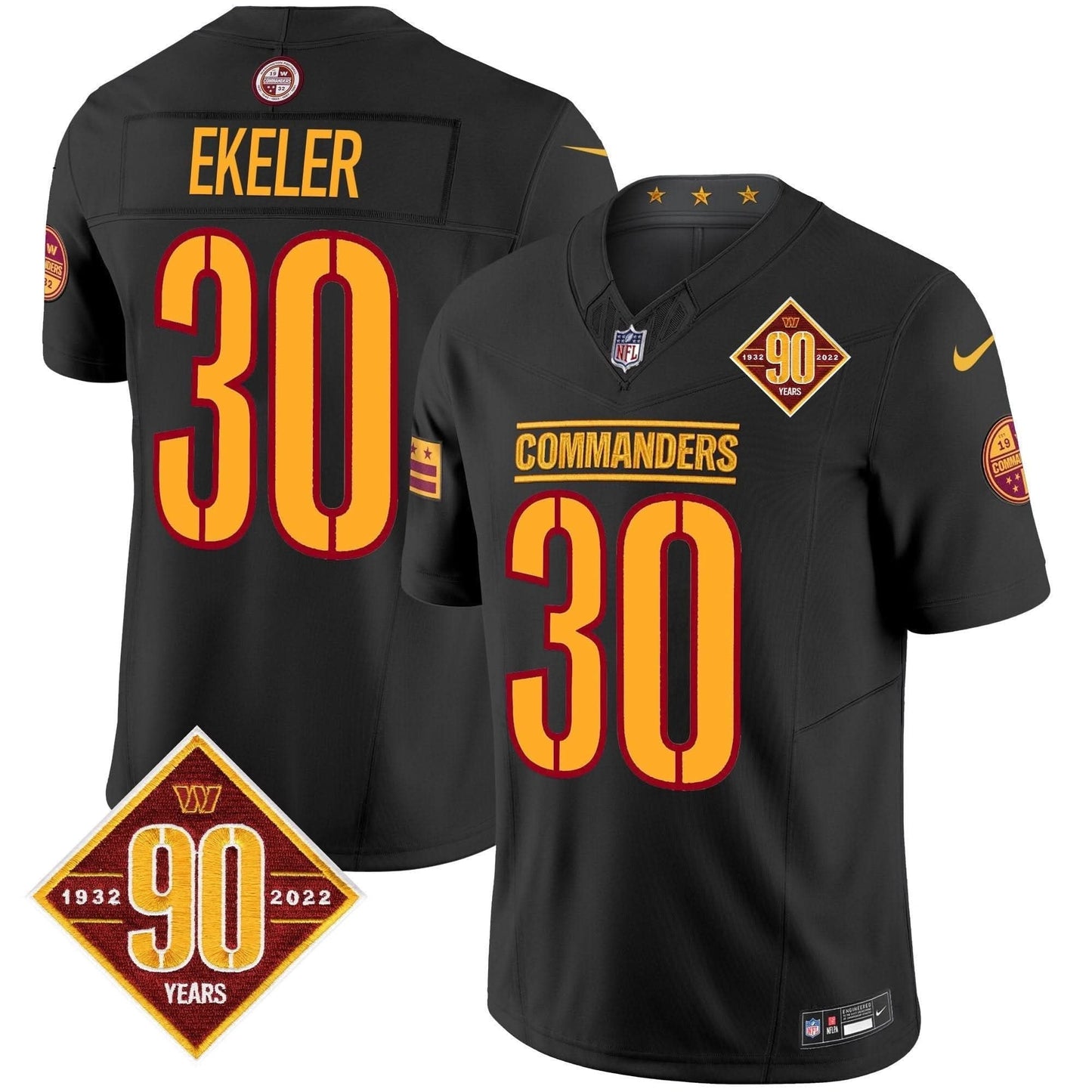 Washington Commanders 90th Anniversary Patch Vapor Limited Jersey - All Stitched