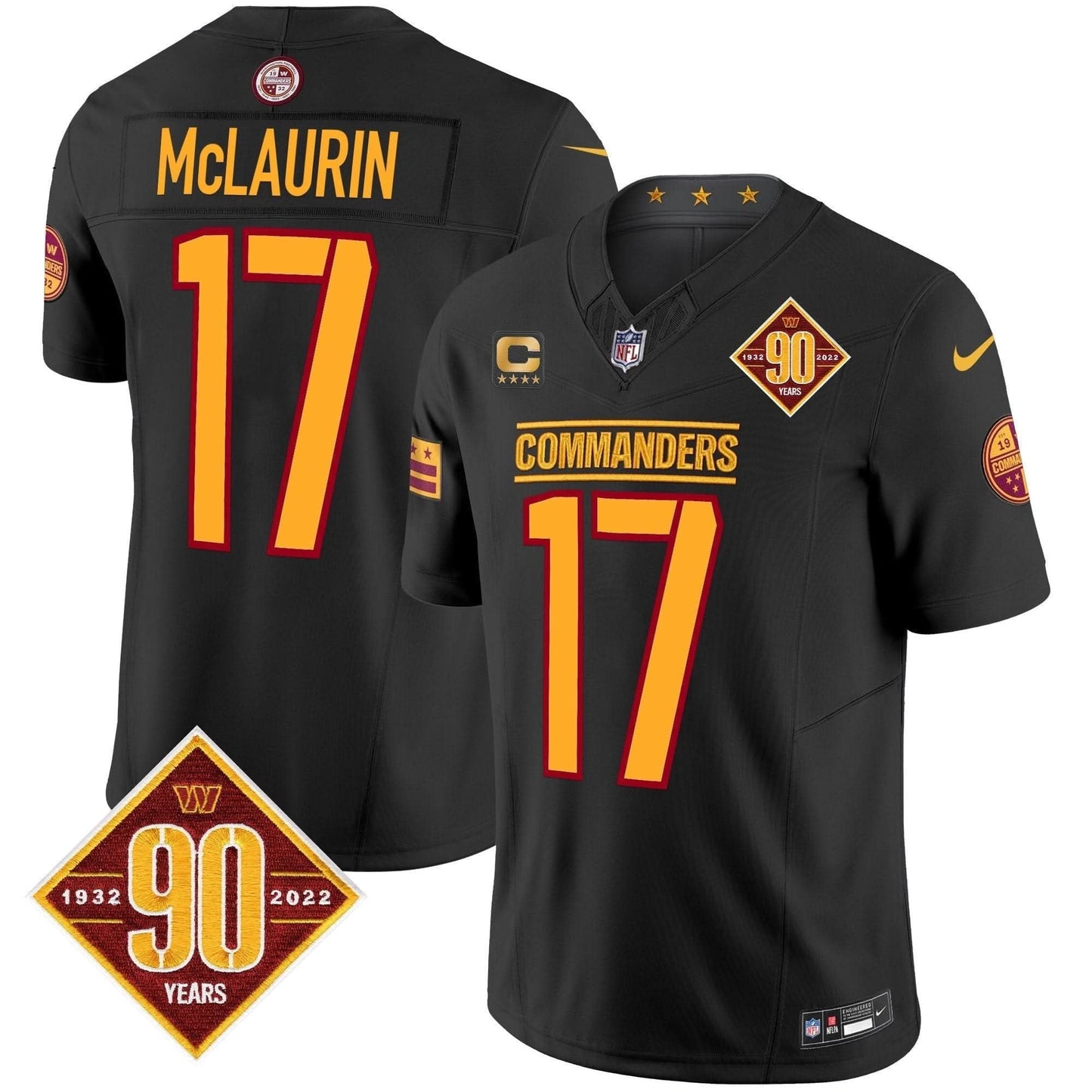 Washington Commanders 90th Anniversary Patch Vapor Limited Jersey - All Stitched