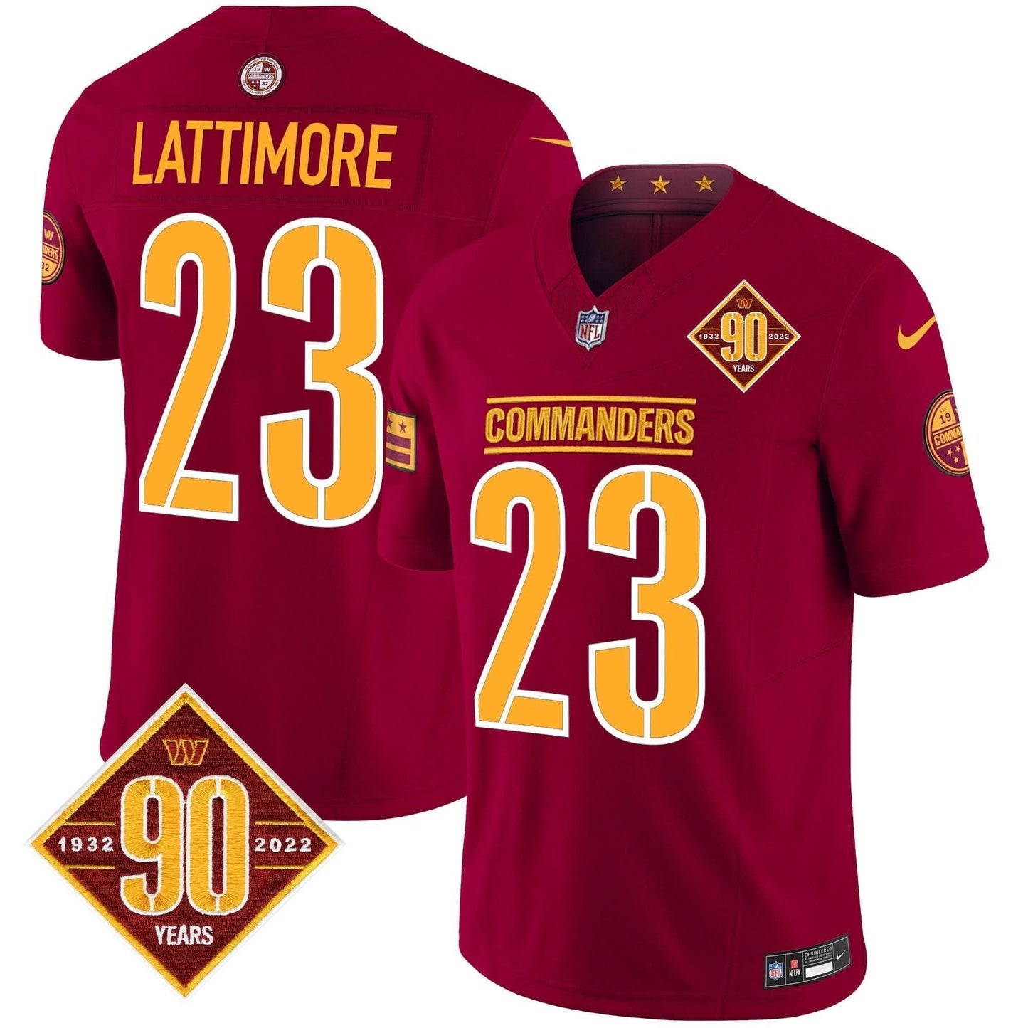 Washington Commanders 90th Anniversary Patch Vapor Limited Jersey - All Stitched