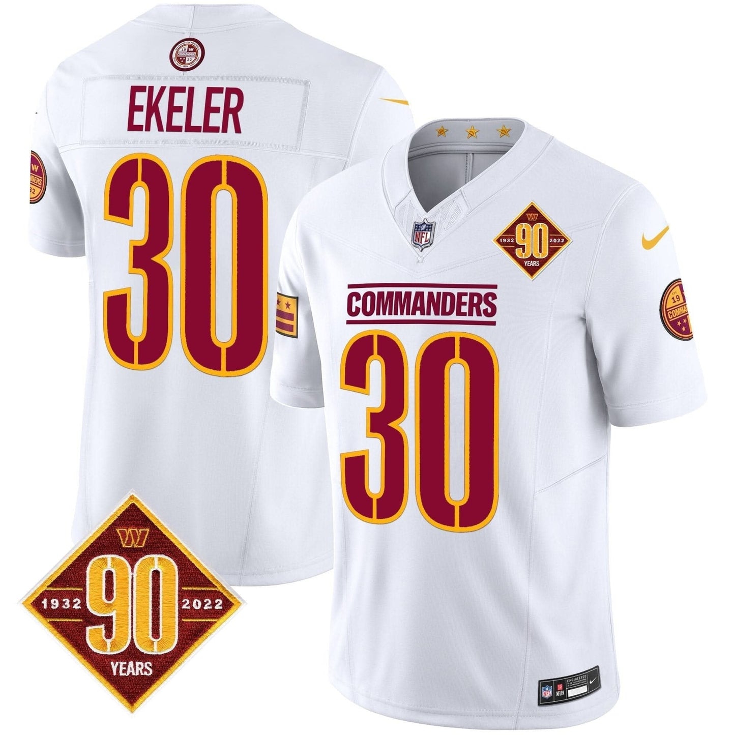 Washington Commanders 90th Anniversary Patch Vapor Limited Jersey - All Stitched