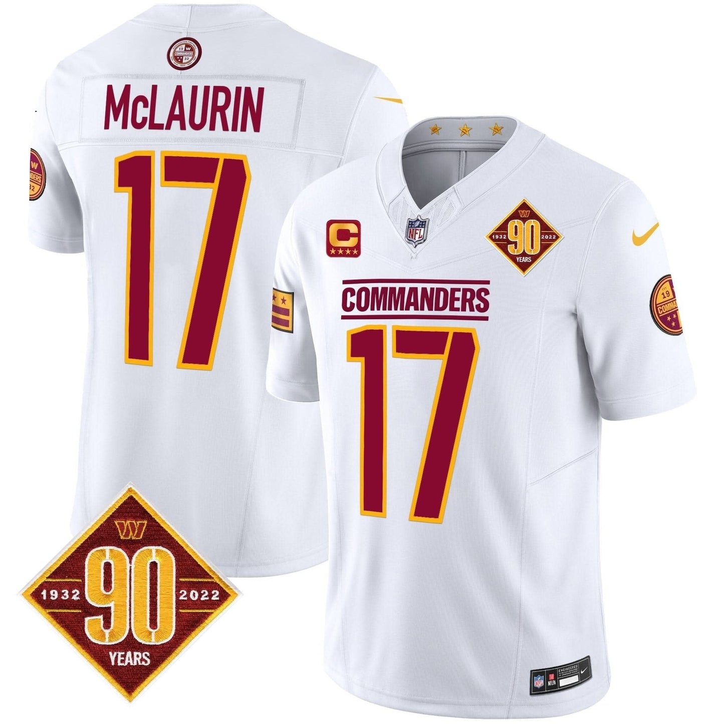 Washington Commanders 90th Anniversary Patch Vapor Limited Jersey - All Stitched