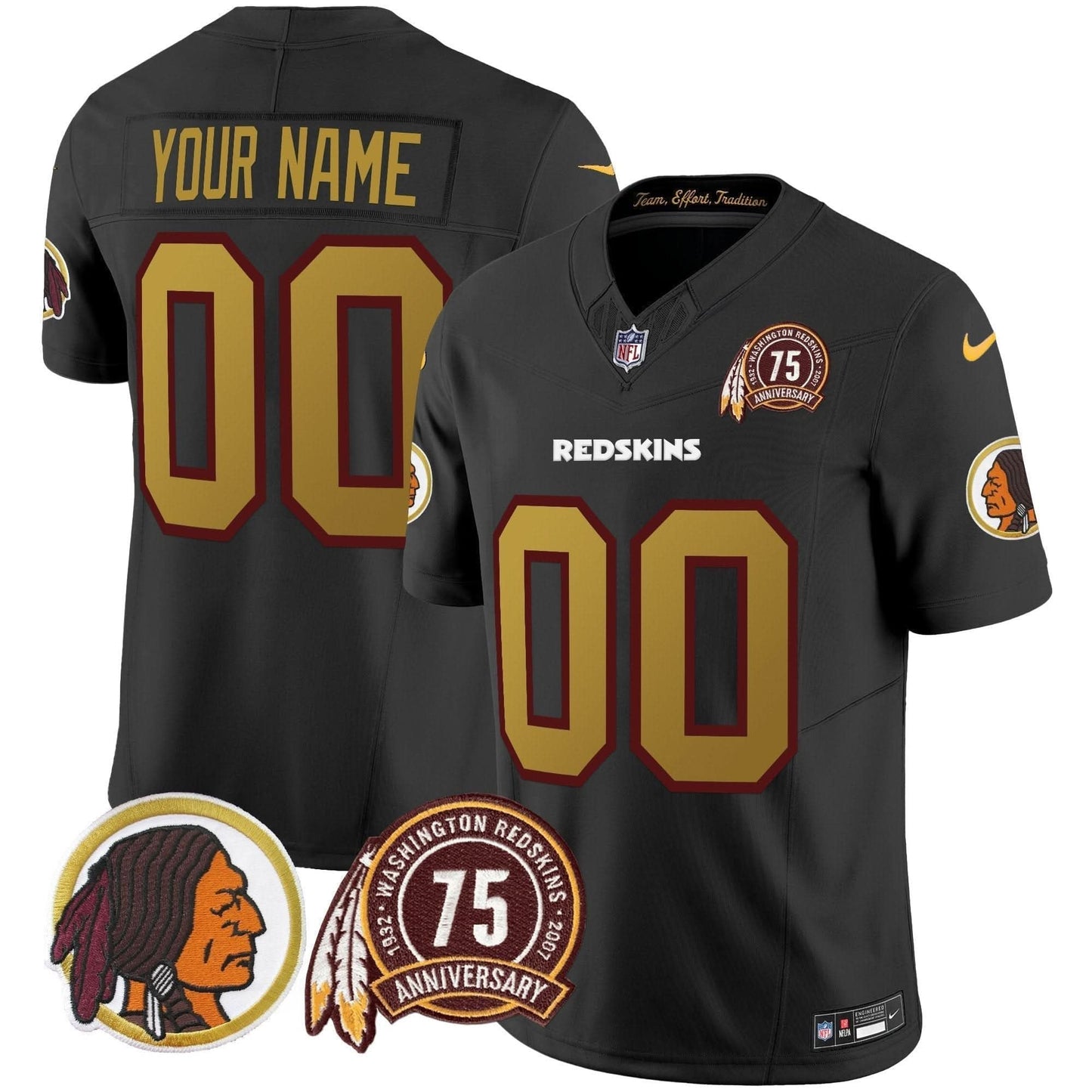 Washington Redskins Throwback 75th Patch Vapor Limited Custom Jersey - All Stitched