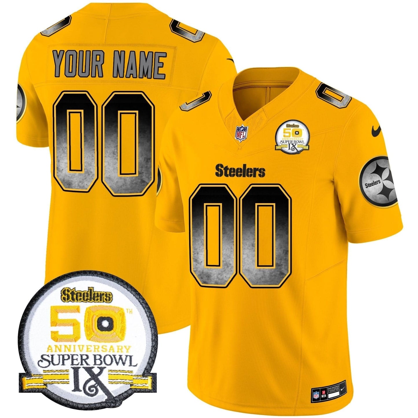 Steelers Arch Smoke 50th Anniversary Of Super Bowl IX Patch Vapor Limited Custom Jersey - All Stitched
