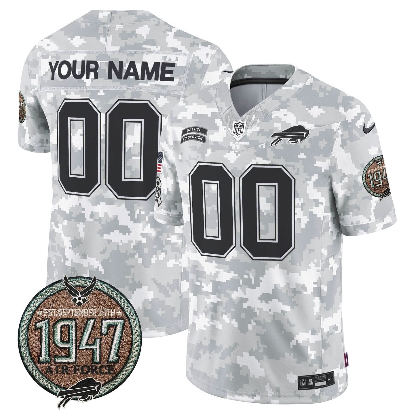 Bills 2024 Salute to Service Establishment Year Patch Vapor Limited Custom Jersey - All Stitched