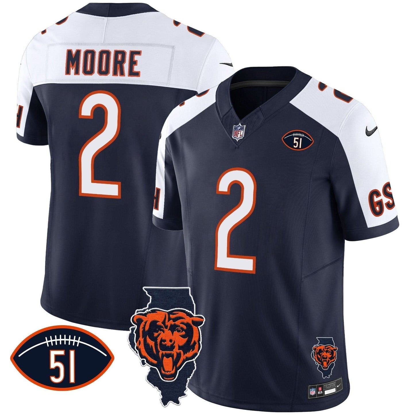 Bears Illinois Patch Vapor Jersey - All Stitched
