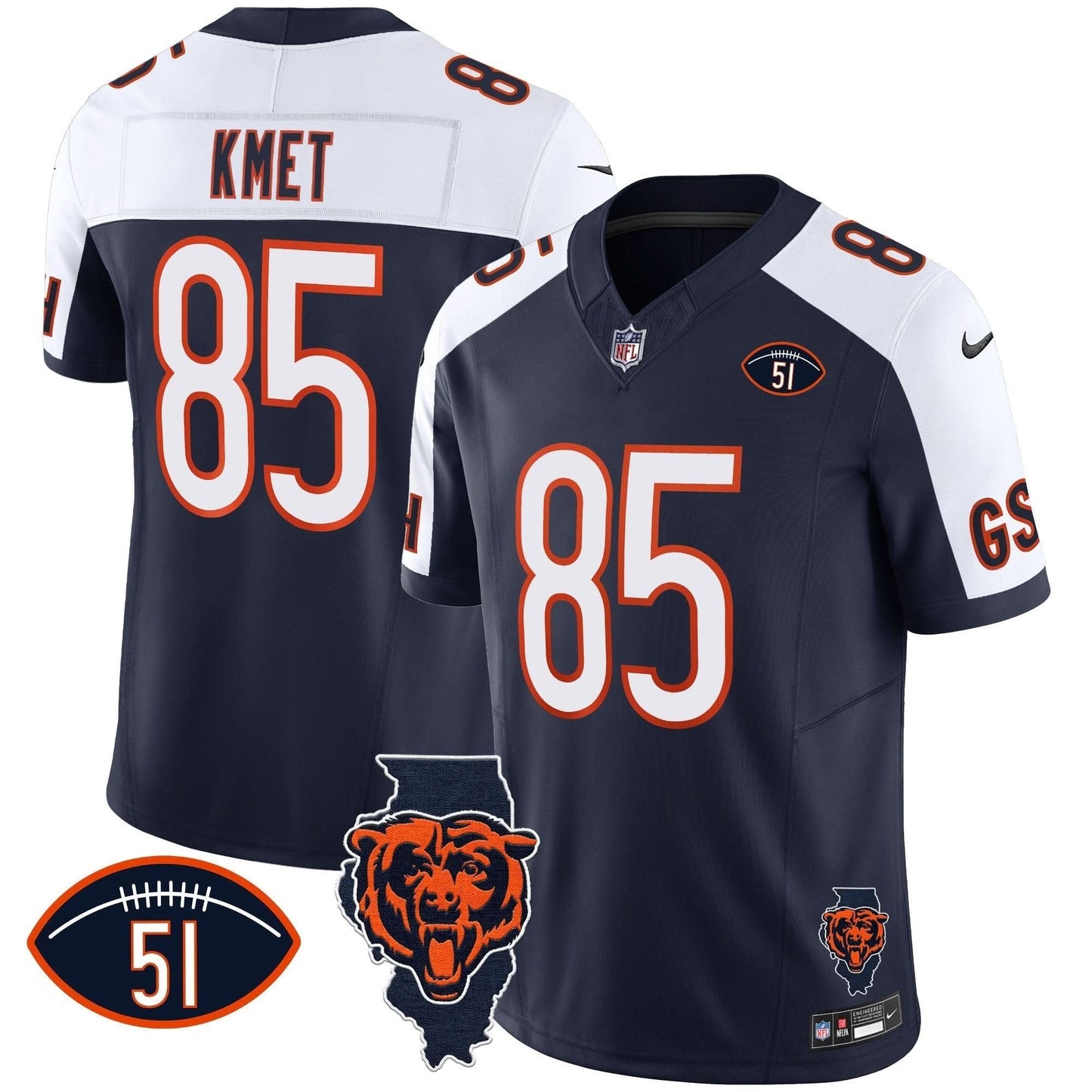 Bears Illinois Patch Vapor Jersey - All Stitched